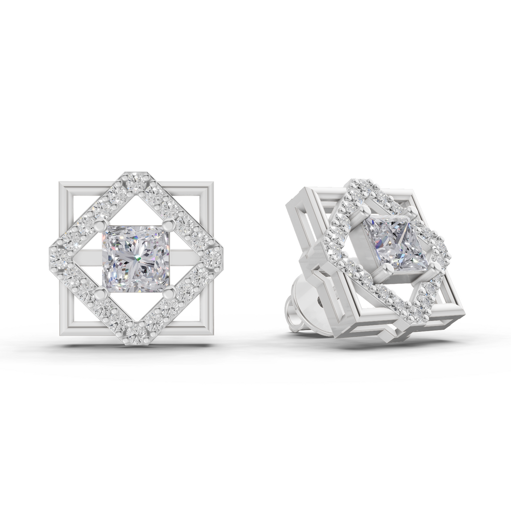 1.3 Carat Double Square Diamond Studs Earrings 14K - White Gold