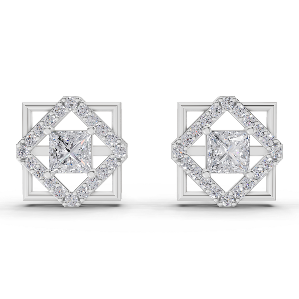 1.3 Carat Double Square Diamond Studs Earrings 14K - White Gold