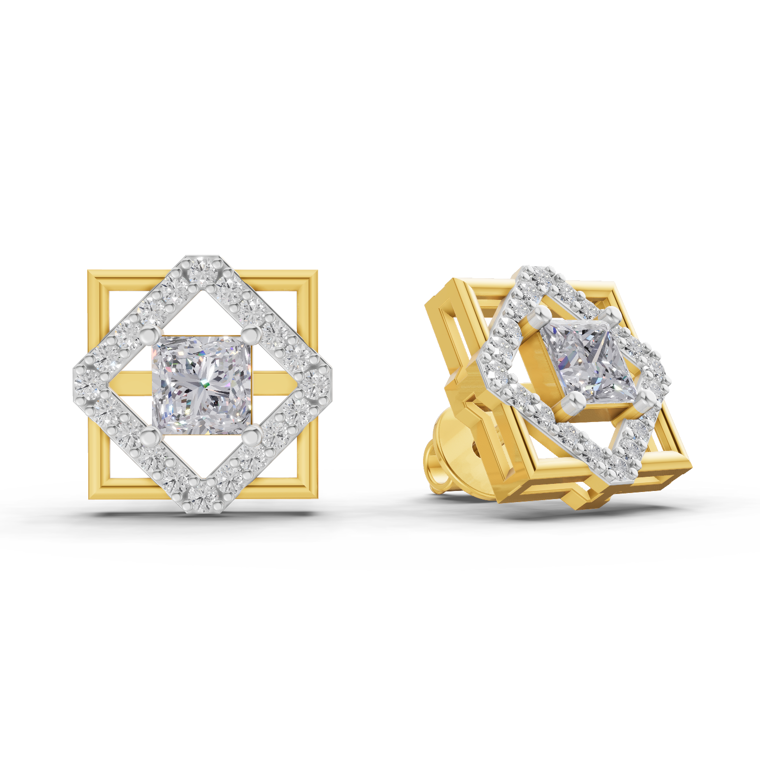 1.3 Carat Double Square Diamond Studs Earrings 14K