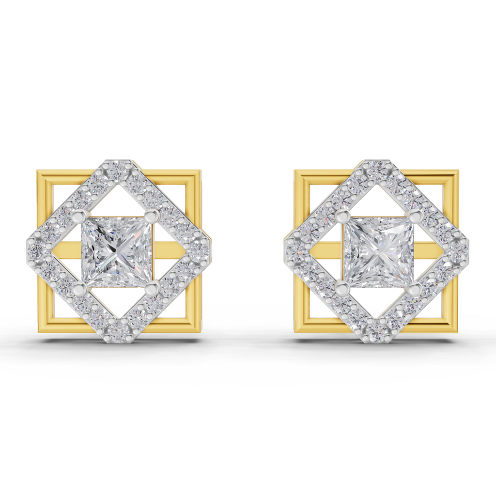 1.3 Carat Double Square Diamond Studs Earrings 14K