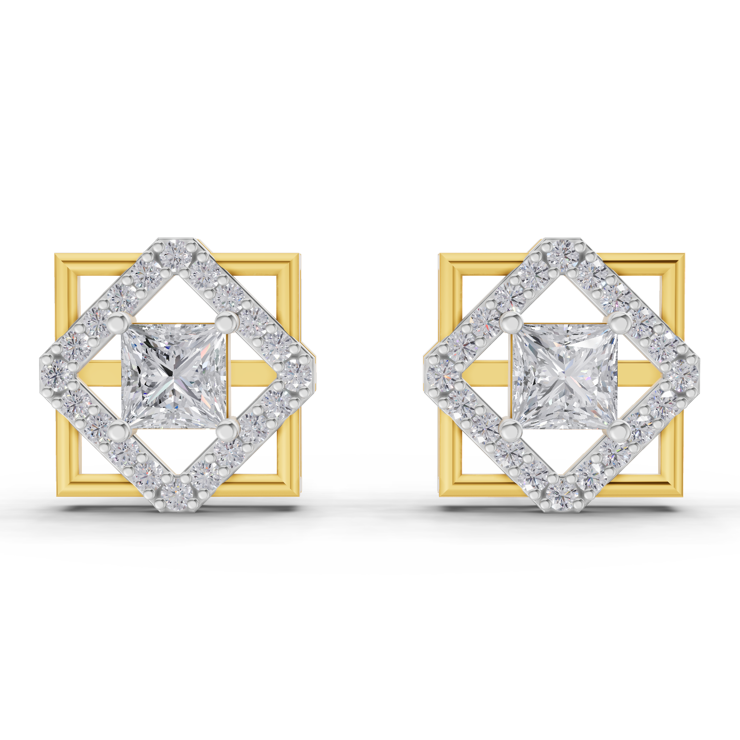 1.3 Carat Double Square Diamond Studs Earrings 14K