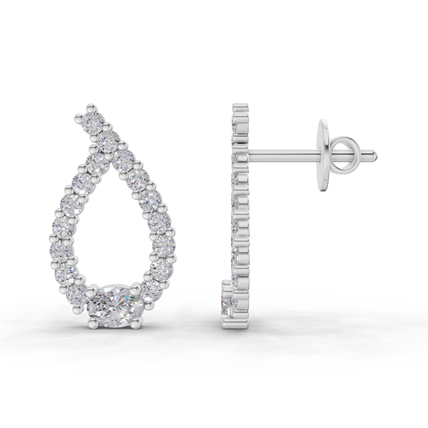 0.75 Carat Pear Stud Earrings 14K - White Gold