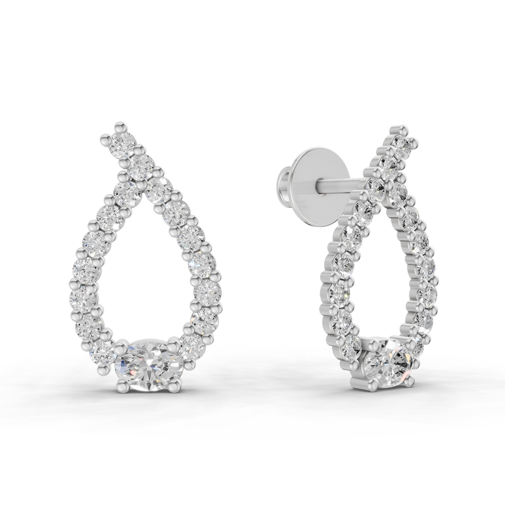 0.75 Carat Pear Stud Earrings 14K - White Gold