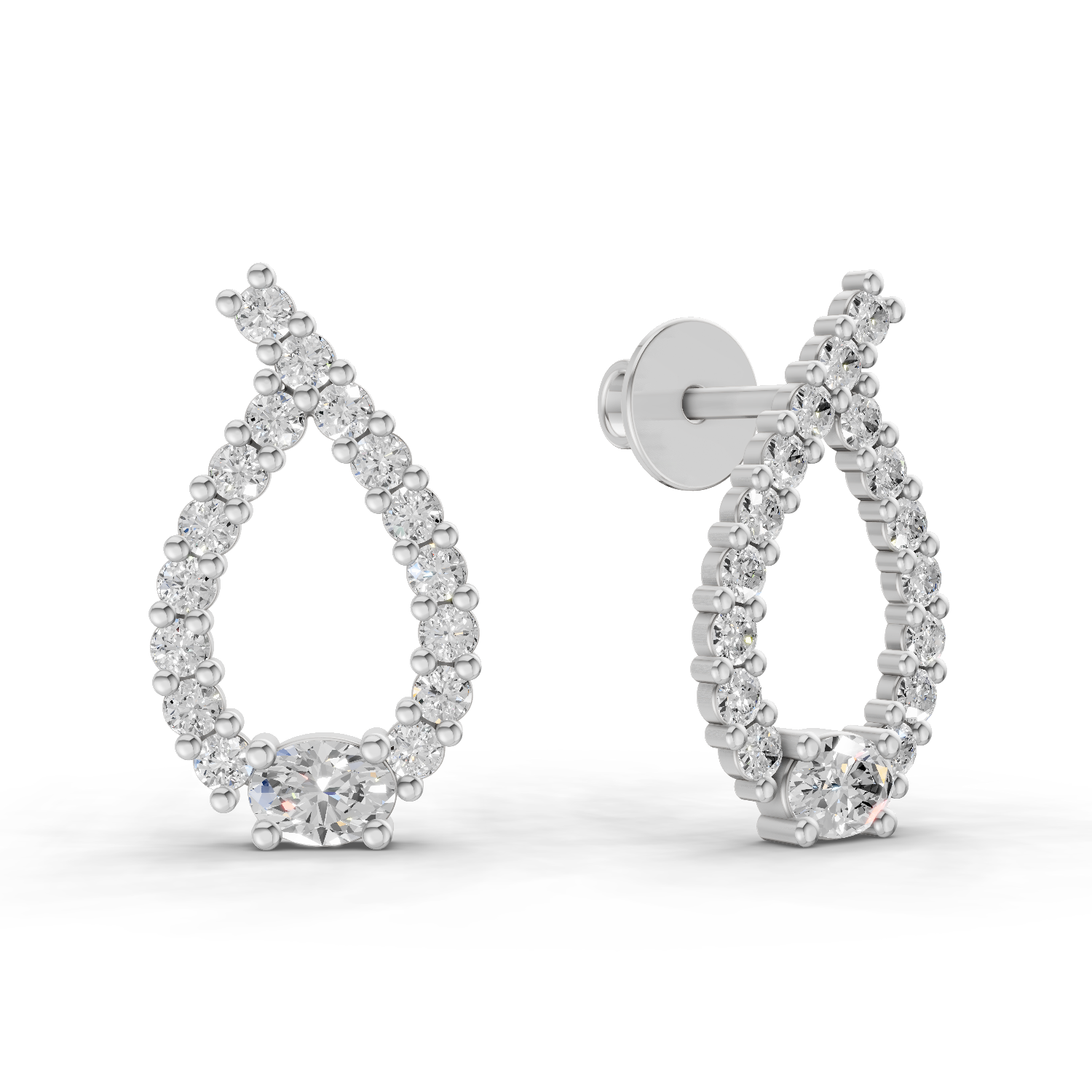 0.75 Carat Pear Stud Earrings 14K - White Gold