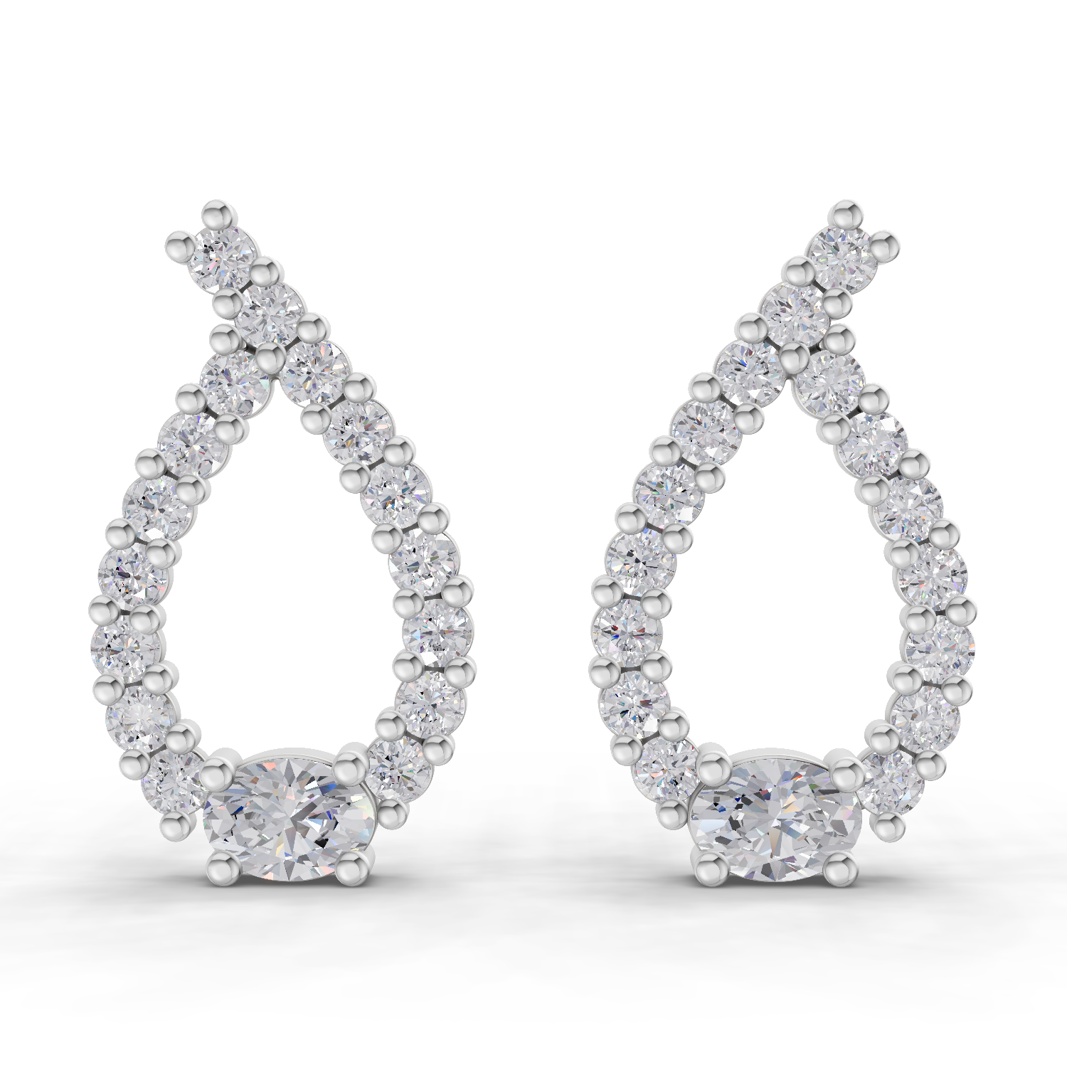 0.75 Carat Pear Stud Earrings 14K - White Gold