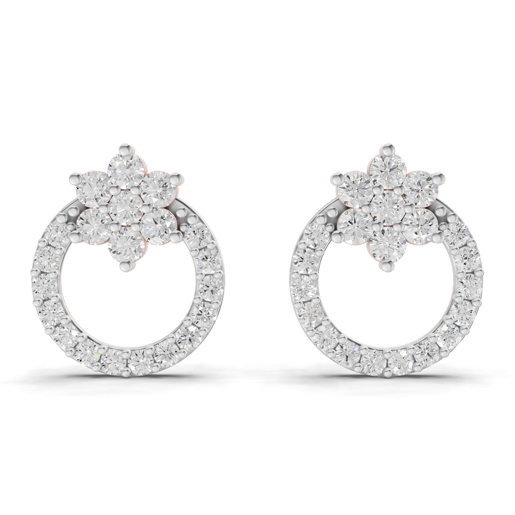 0.94 Carat Cluster and Open Circle Diamond Studs earrings 14K - Rose Gold