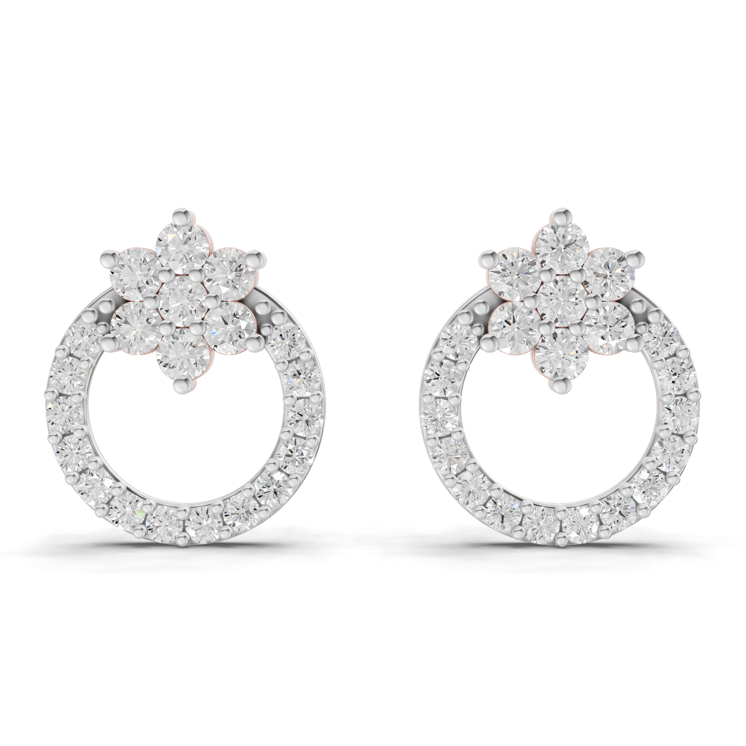 0.94 Carat Cluster and Open Circle Diamond Studs earrings 14K - Rose Gold