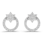 0.94 Carat Cluster and Open Circle Diamond Studs earrings 14K - White Gold