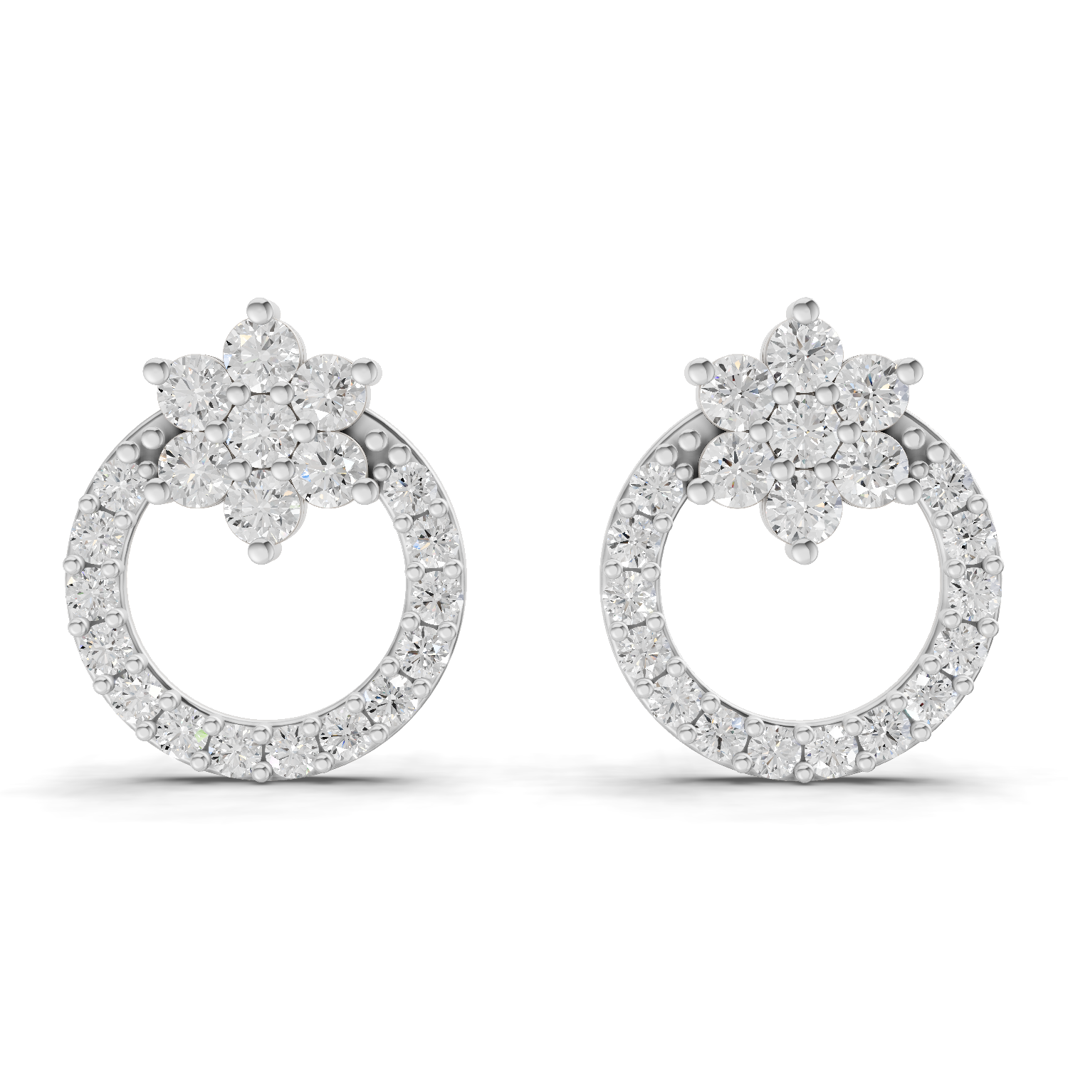 0.94 Carat Cluster and Open Circle Diamond Studs earrings 14K - White Gold