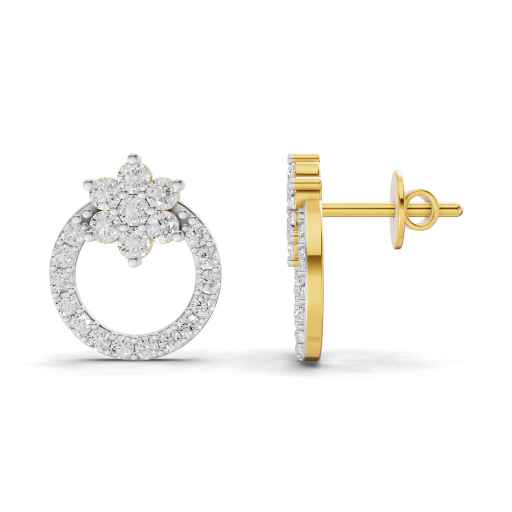 0.94 Carat Cluster and Open Circle Diamond Studs earrings 14K