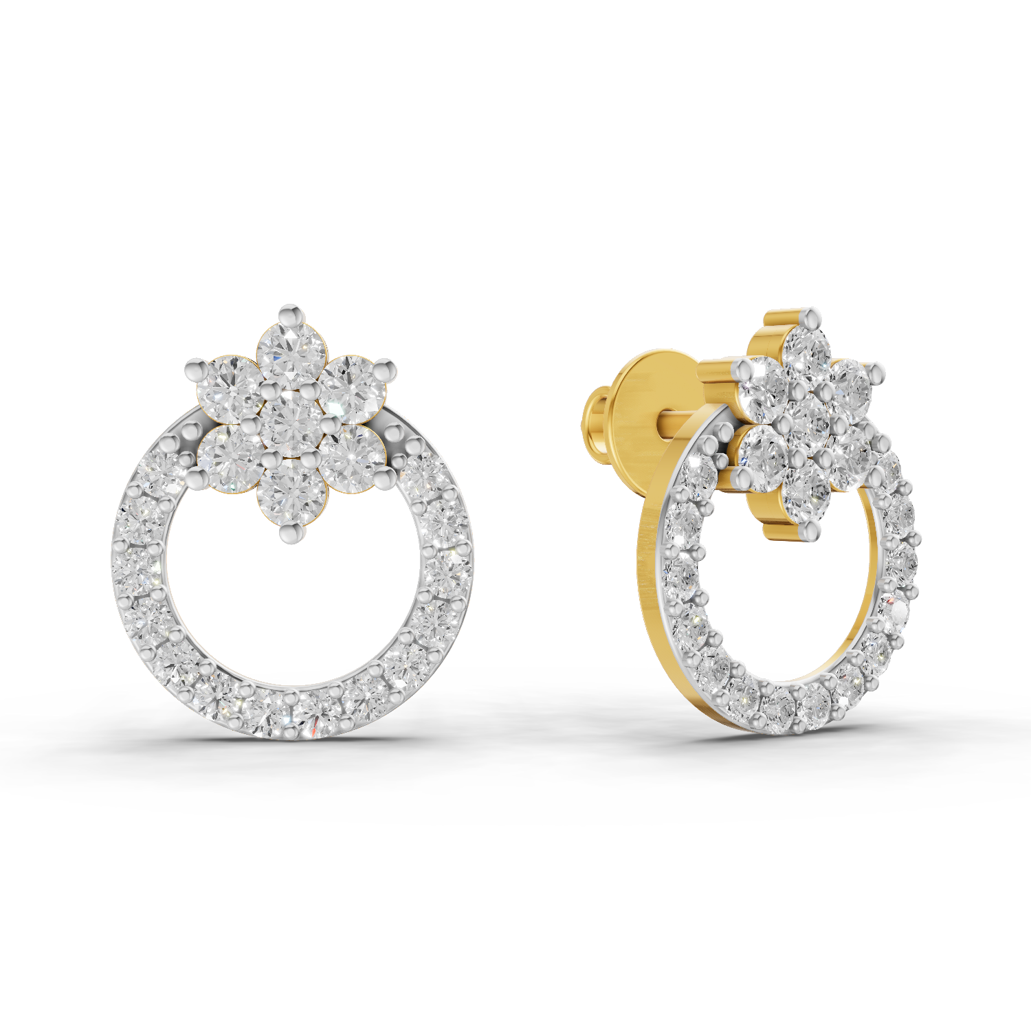 0.94 Carat Cluster and Open Circle Diamond Studs earrings 14K
