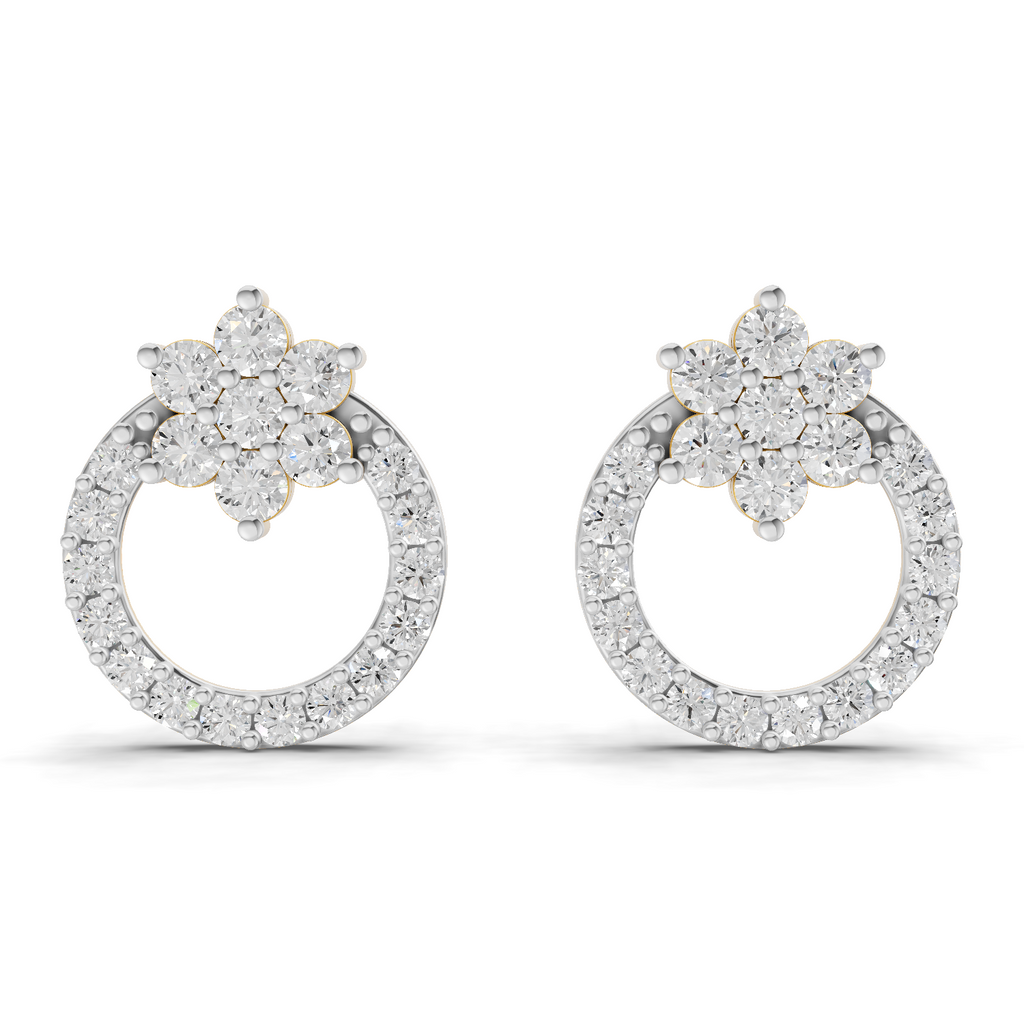 0.94 Carat Cluster and Open Circle Diamond Studs earrings 14K
