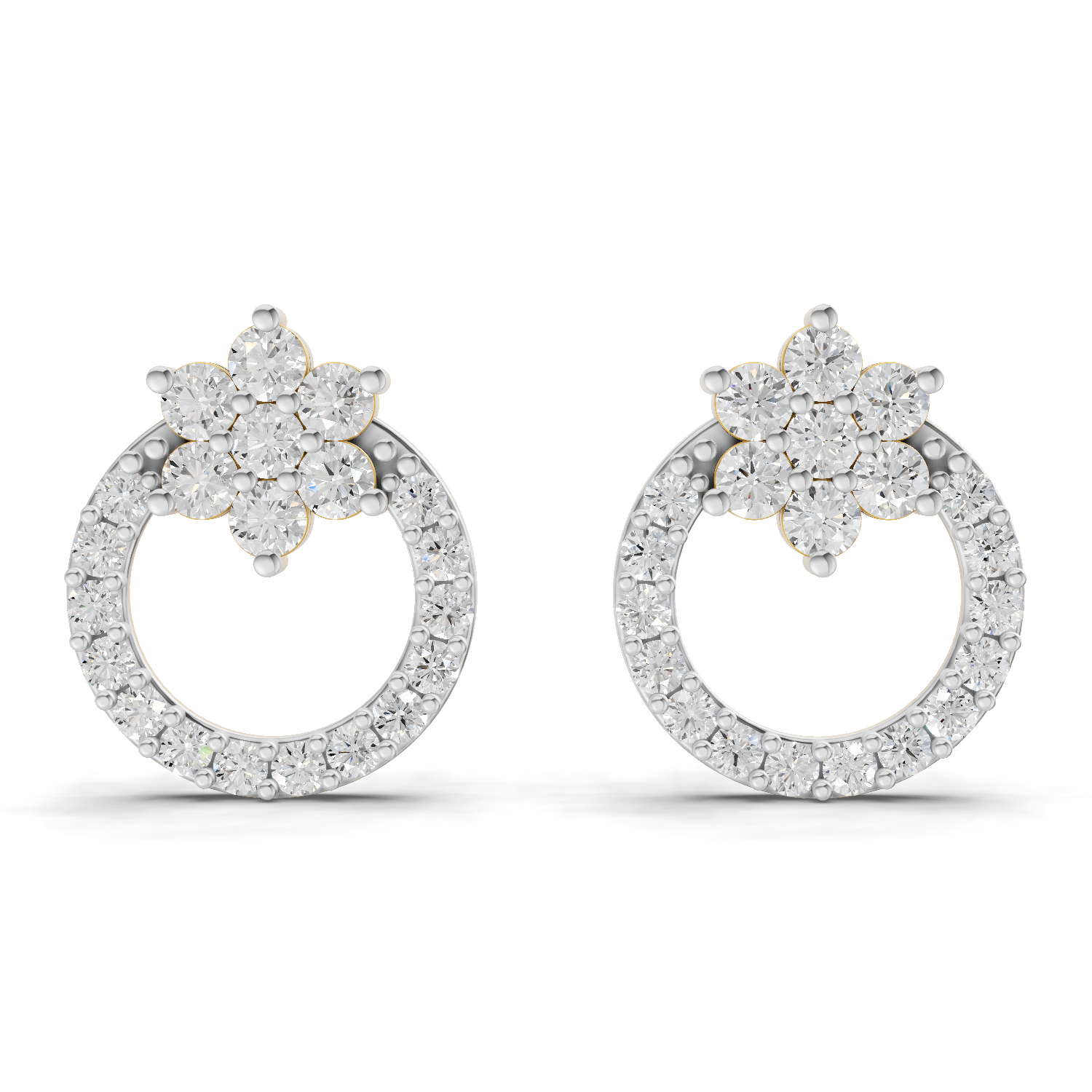 0.94 Carat Cluster and Open Circle Diamond Studs earrings 14K
