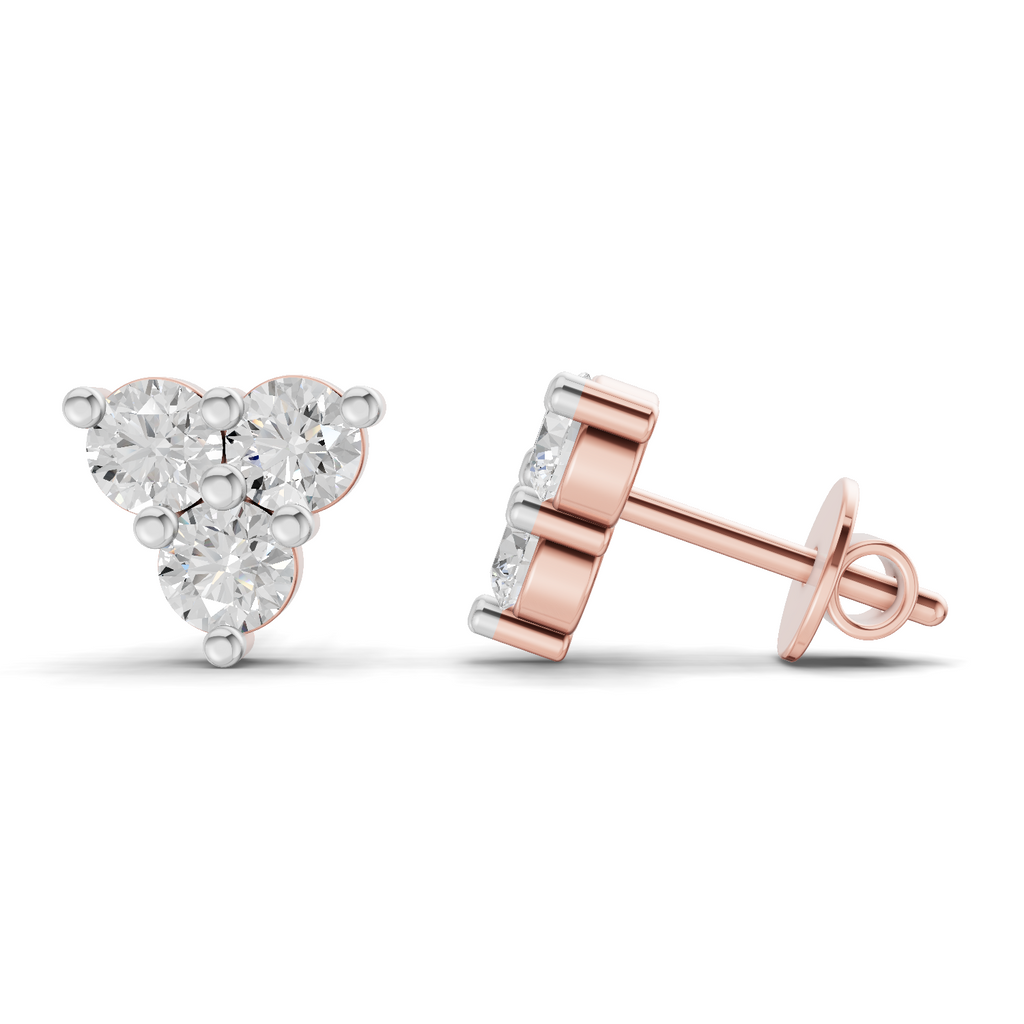 1.05 Carat Three-Stone Diamond Cluster Stud earrings 14K - Rose Gold
