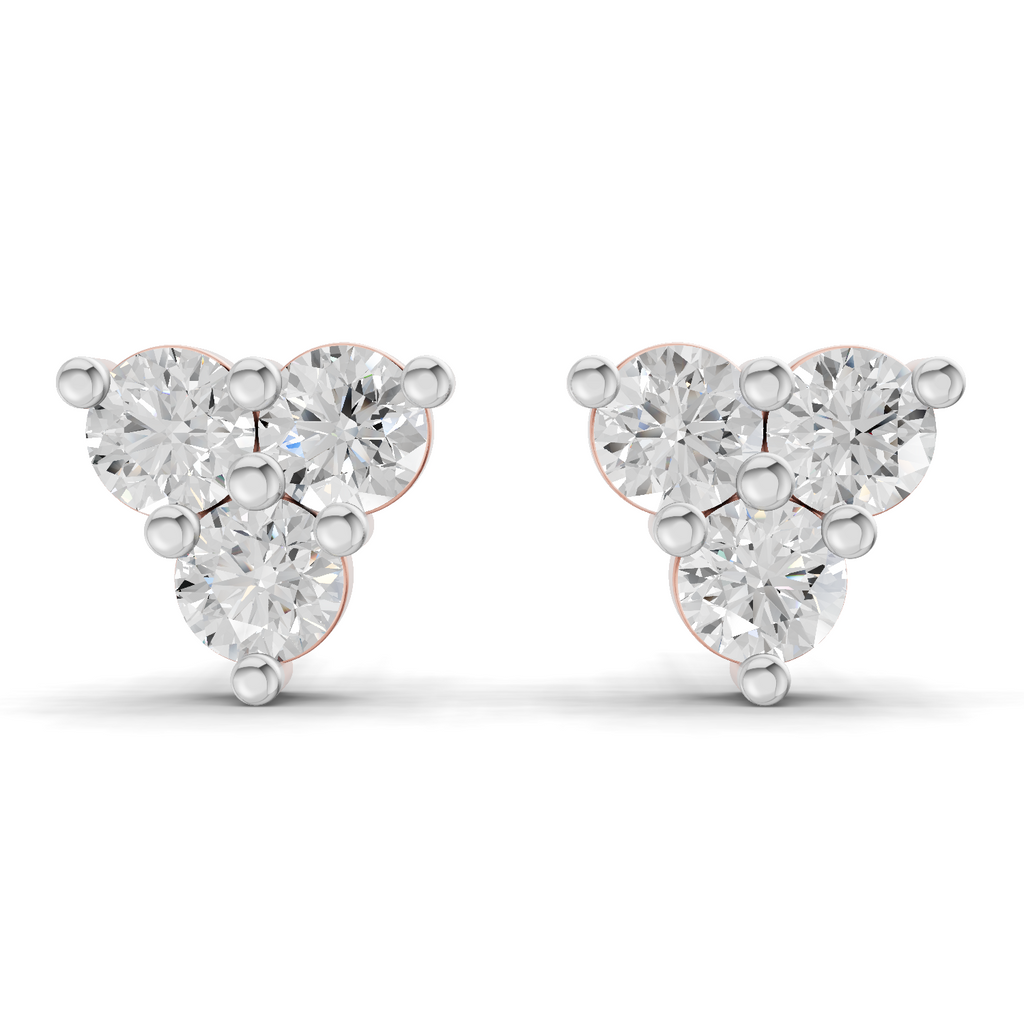 1.05 Carat Three-Stone Diamond Cluster Stud earrings 14K - Rose Gold