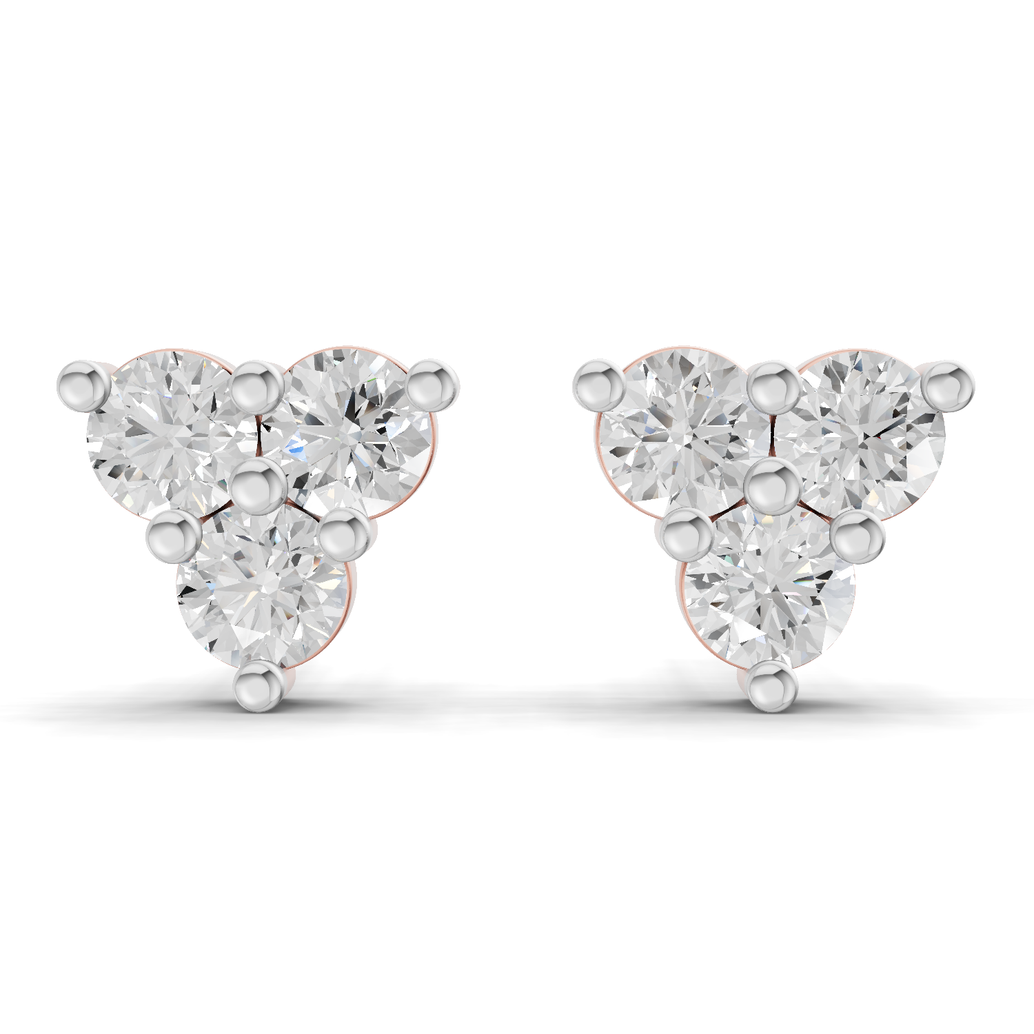 1.05 Carat Three-Stone Diamond Cluster Stud earrings 14K - Rose Gold