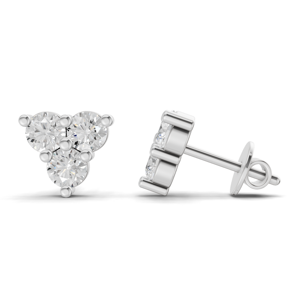 1.05 Carat Three-Stone Diamond Cluster Stud earrings 14K - White Gold