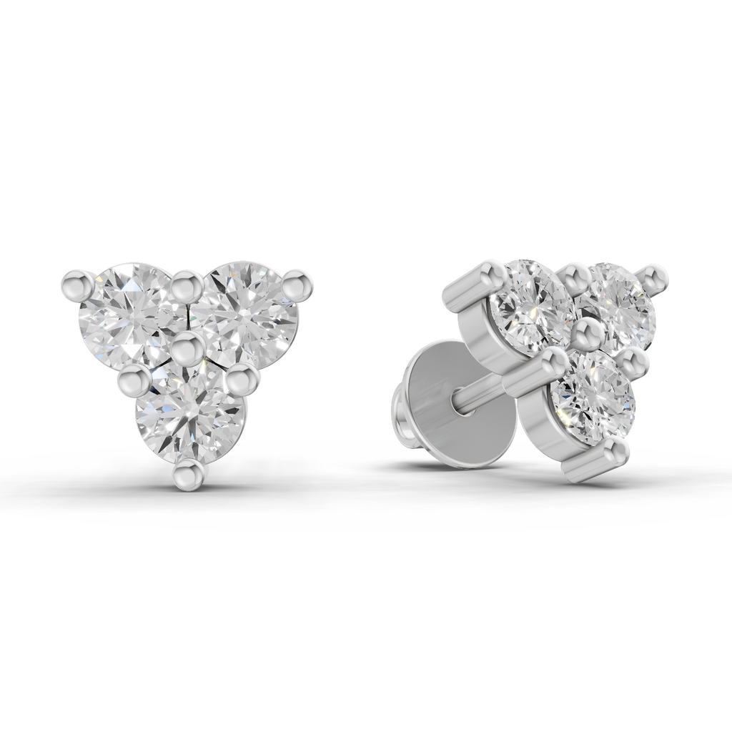 1.05 Carat Three-Stone Diamond Cluster Stud earrings 14K - White Gold