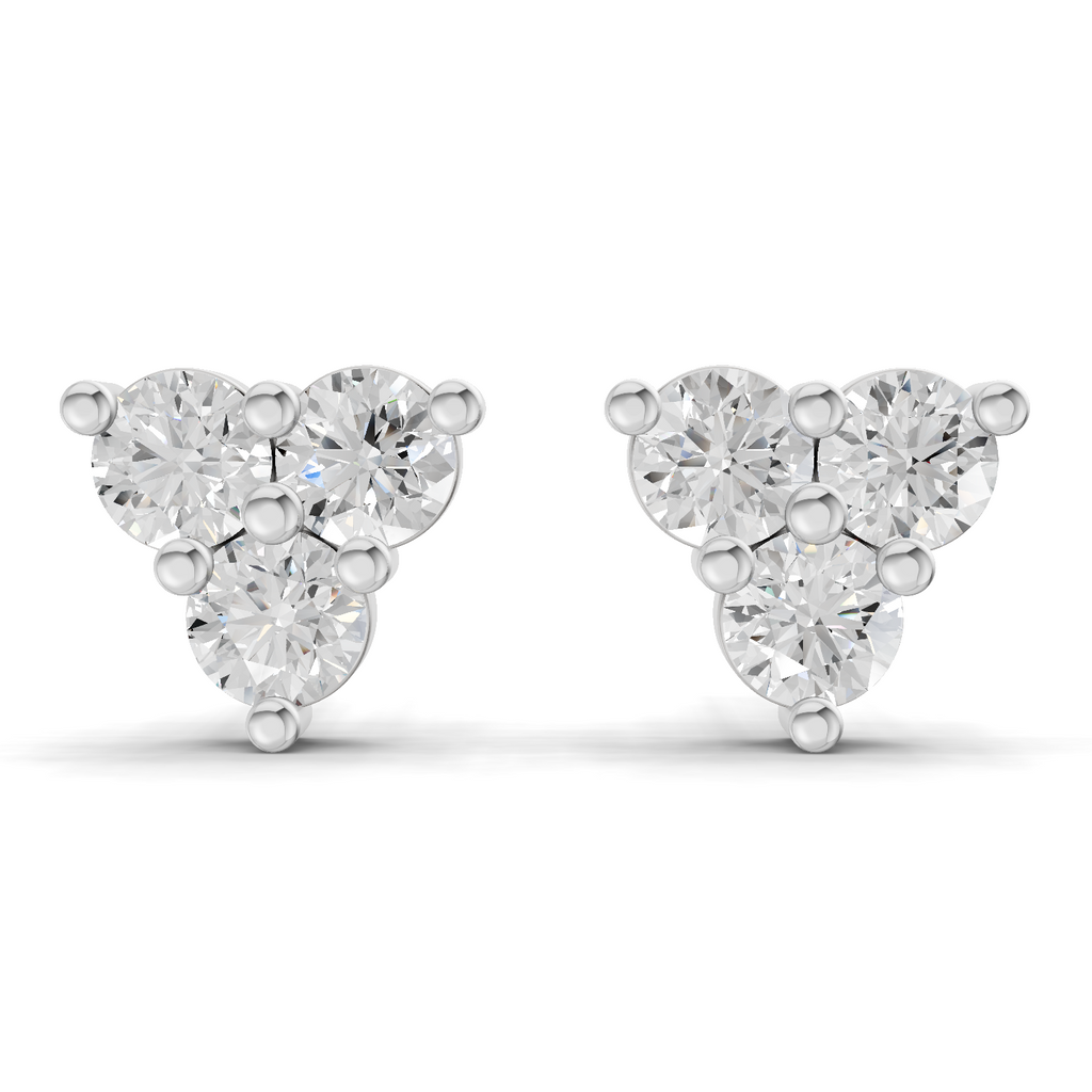 1.05 Carat Three-Stone Diamond Cluster Stud earrings 14K - White Gold