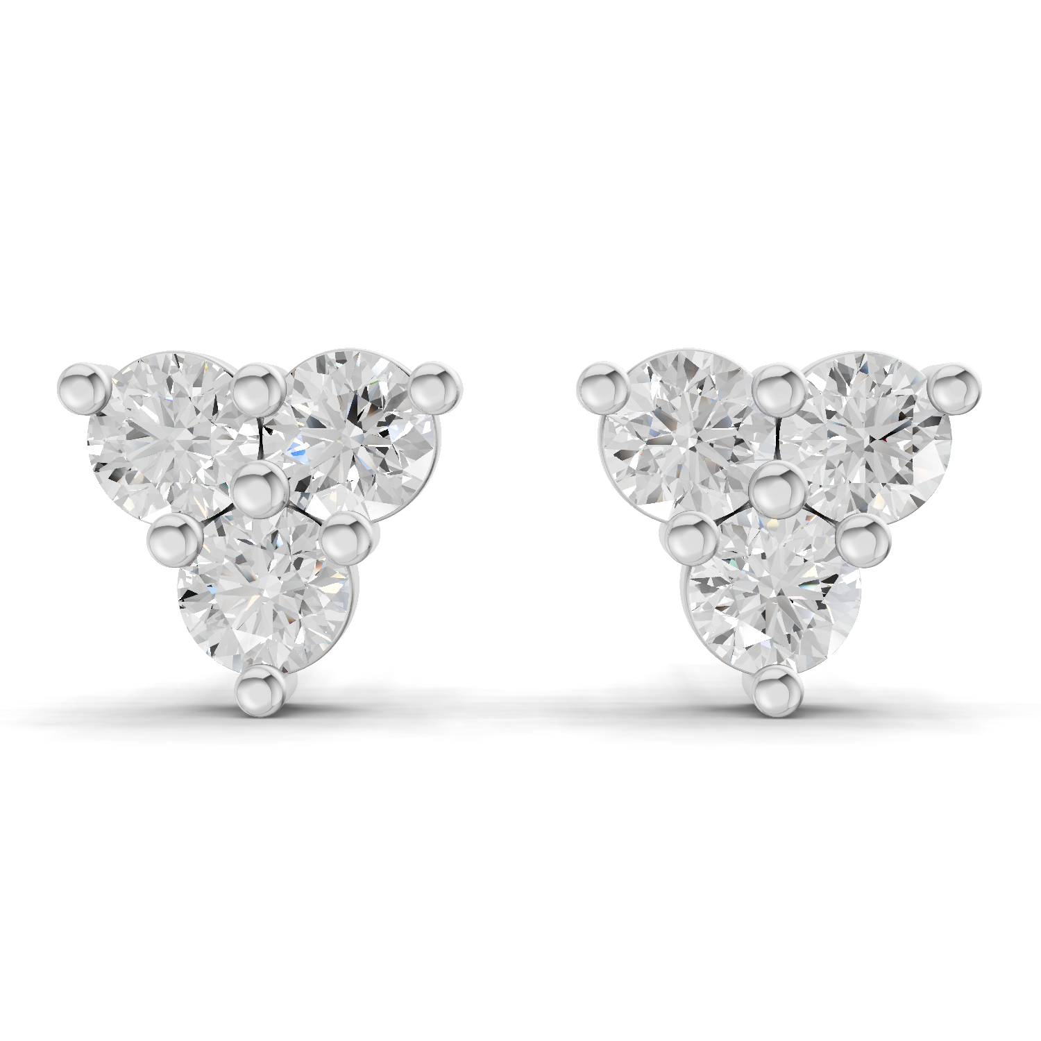 1.05 Carat Three-Stone Diamond Cluster Stud earrings 14K - White Gold