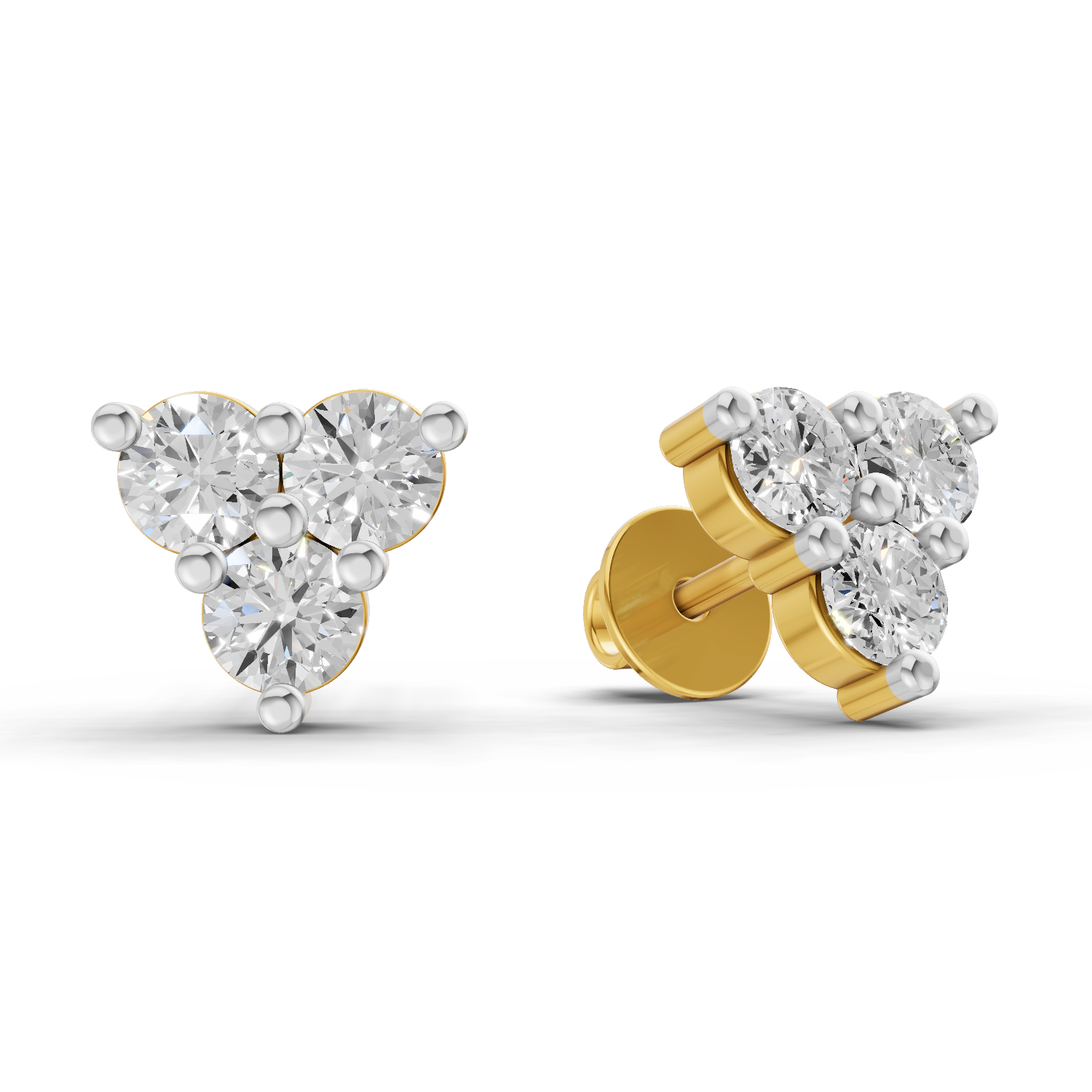 1.05 Carat Three-Stone Diamond Cluster Stud earrings 14K