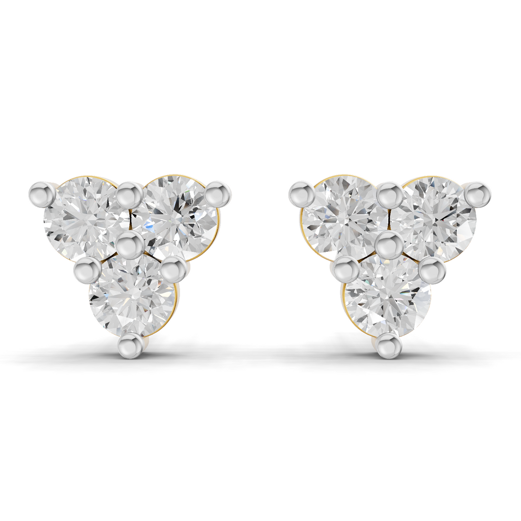 1.05 Carat Three-Stone Diamond Cluster Stud earrings 14K