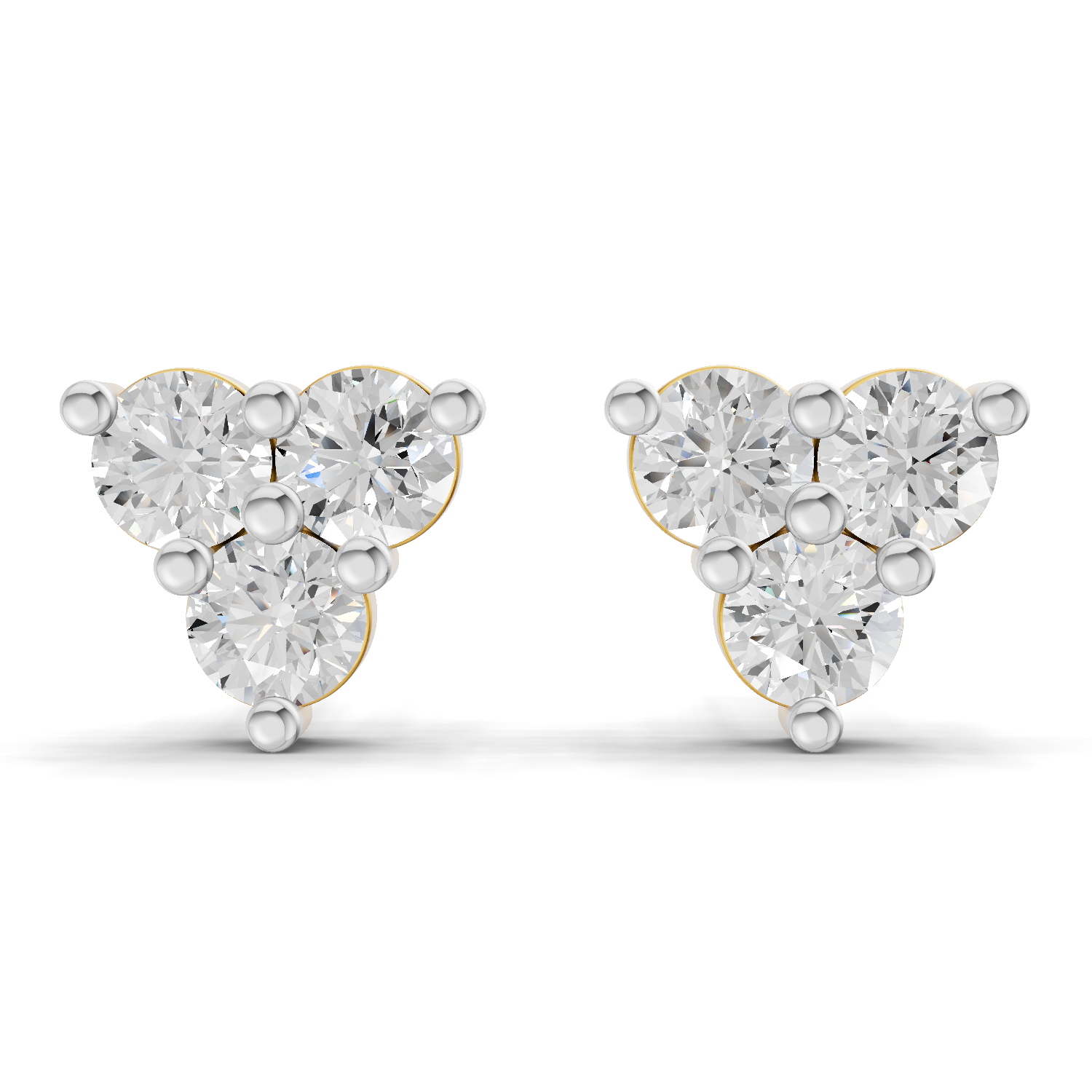 1.05 Carat Three-Stone Diamond Cluster Stud earrings 14K