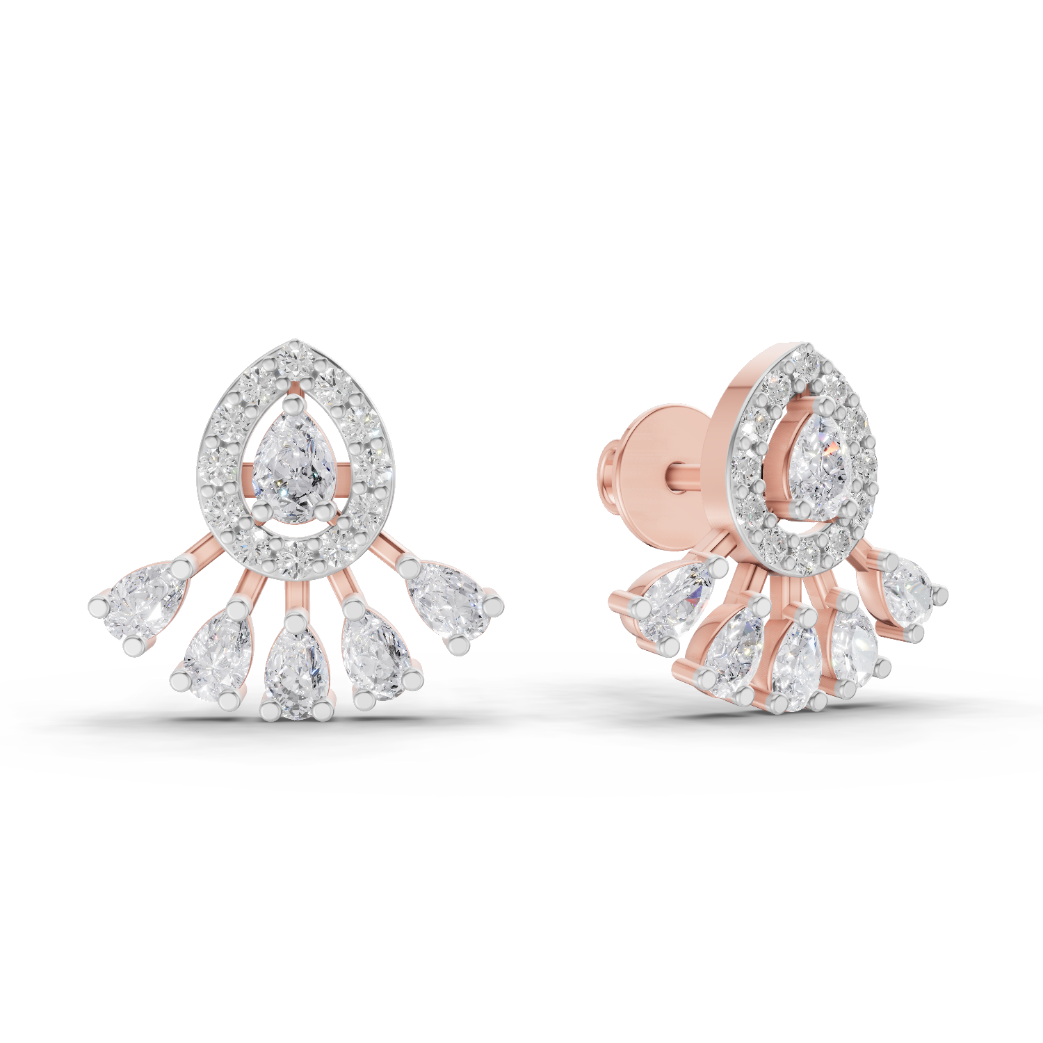 0.96 Carat Diamond Drop Fan Earrings 14K - Rose Gold