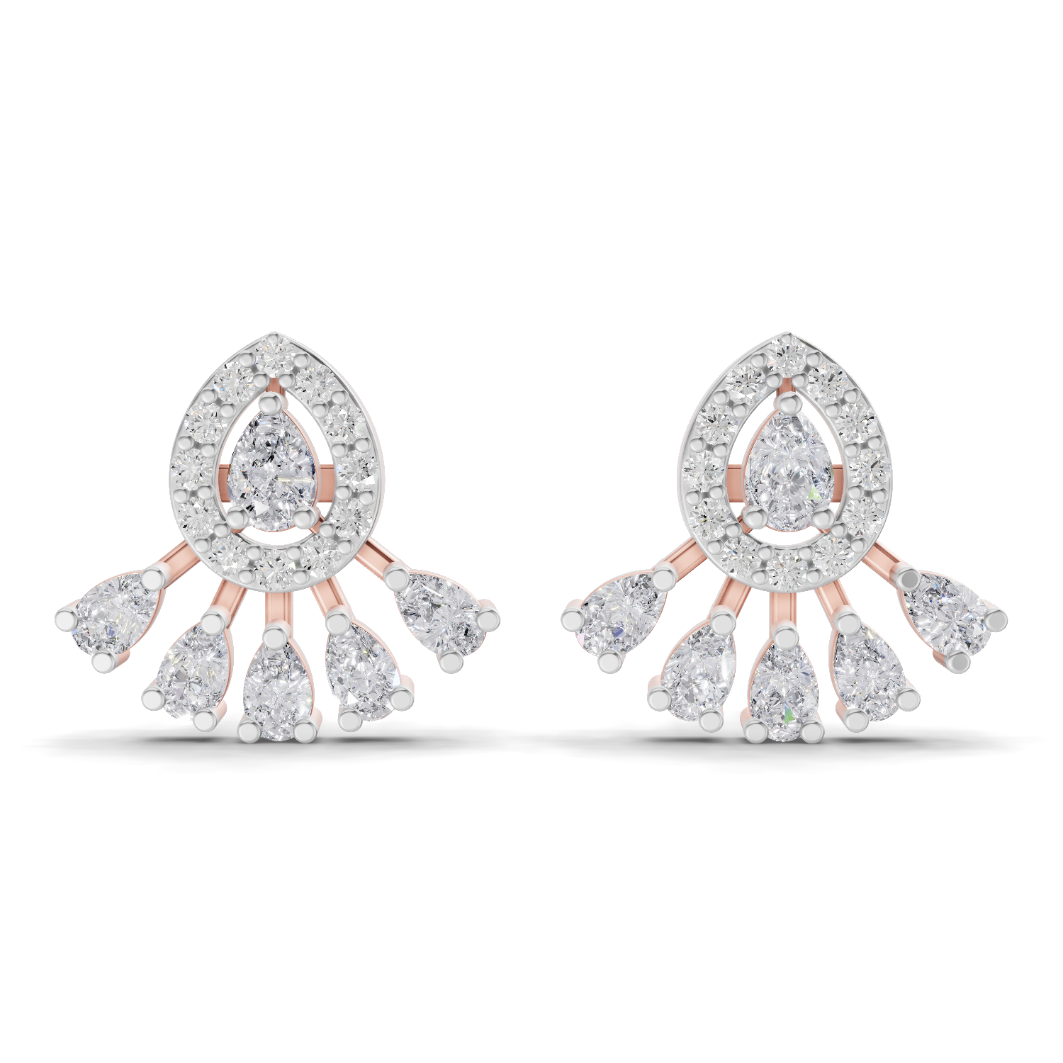 0.96 Carat Diamond Drop Fan Earrings 14K - Rose Gold