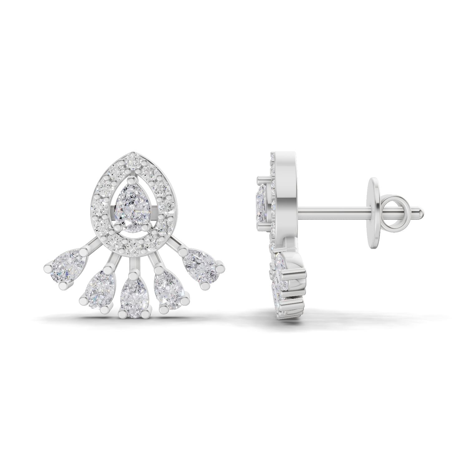 0.96 Carat Diamond Drop Fan Earrings 14K - White Gold