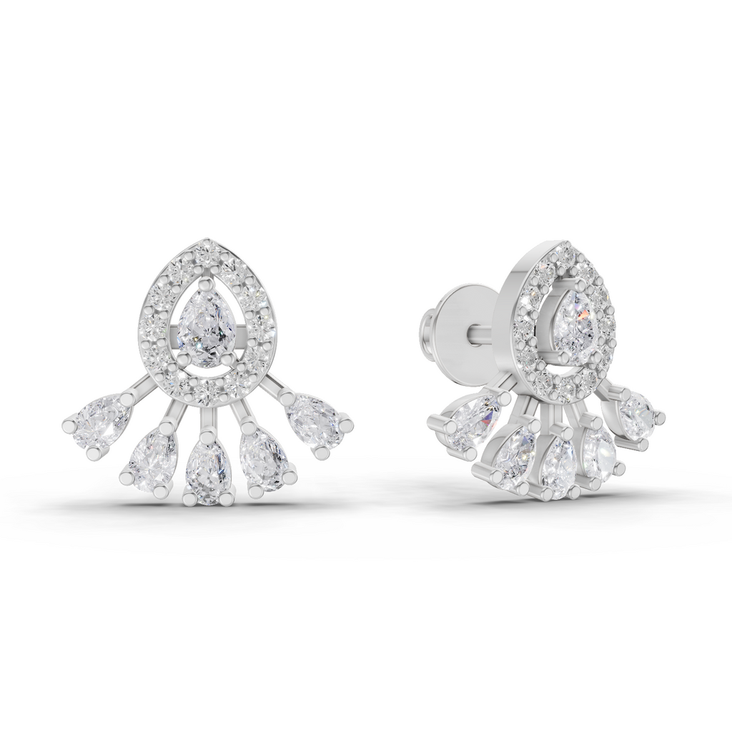 0.96 Carat Diamond Drop Fan Earrings 14K - White Gold