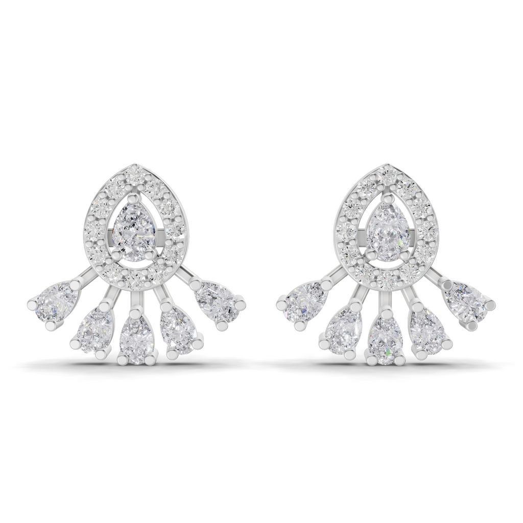 0.96 Carat Diamond Drop Fan Earrings 14K - White Gold