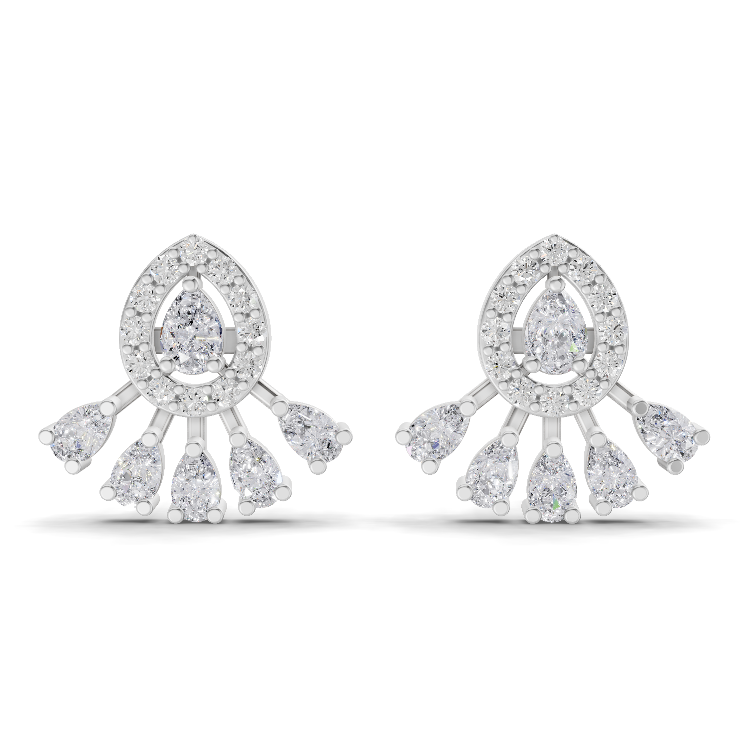 0.96 Carat Diamond Drop Fan Earrings 14K - White Gold