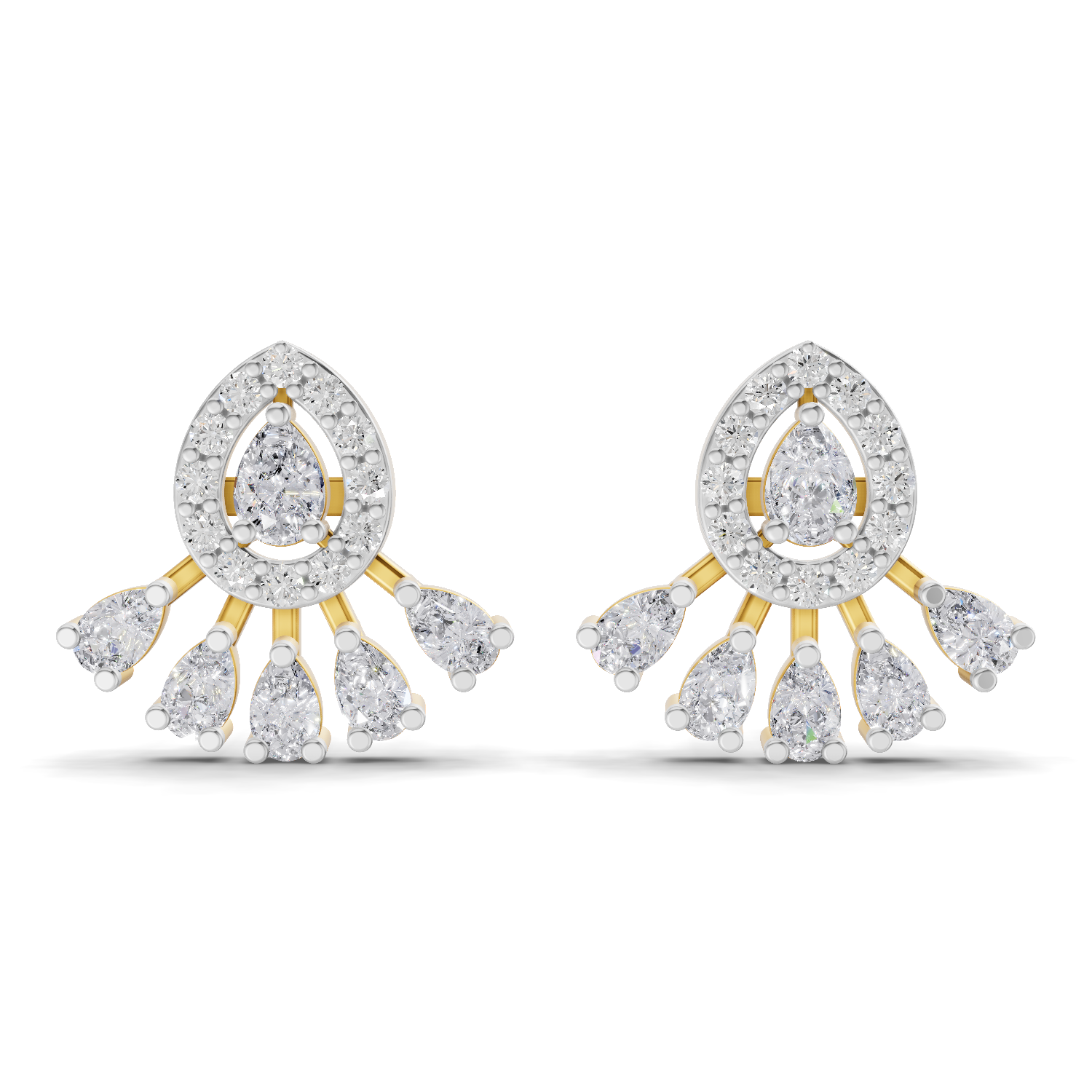0.96 Carat Diamond Drop Fan Earrings 14K