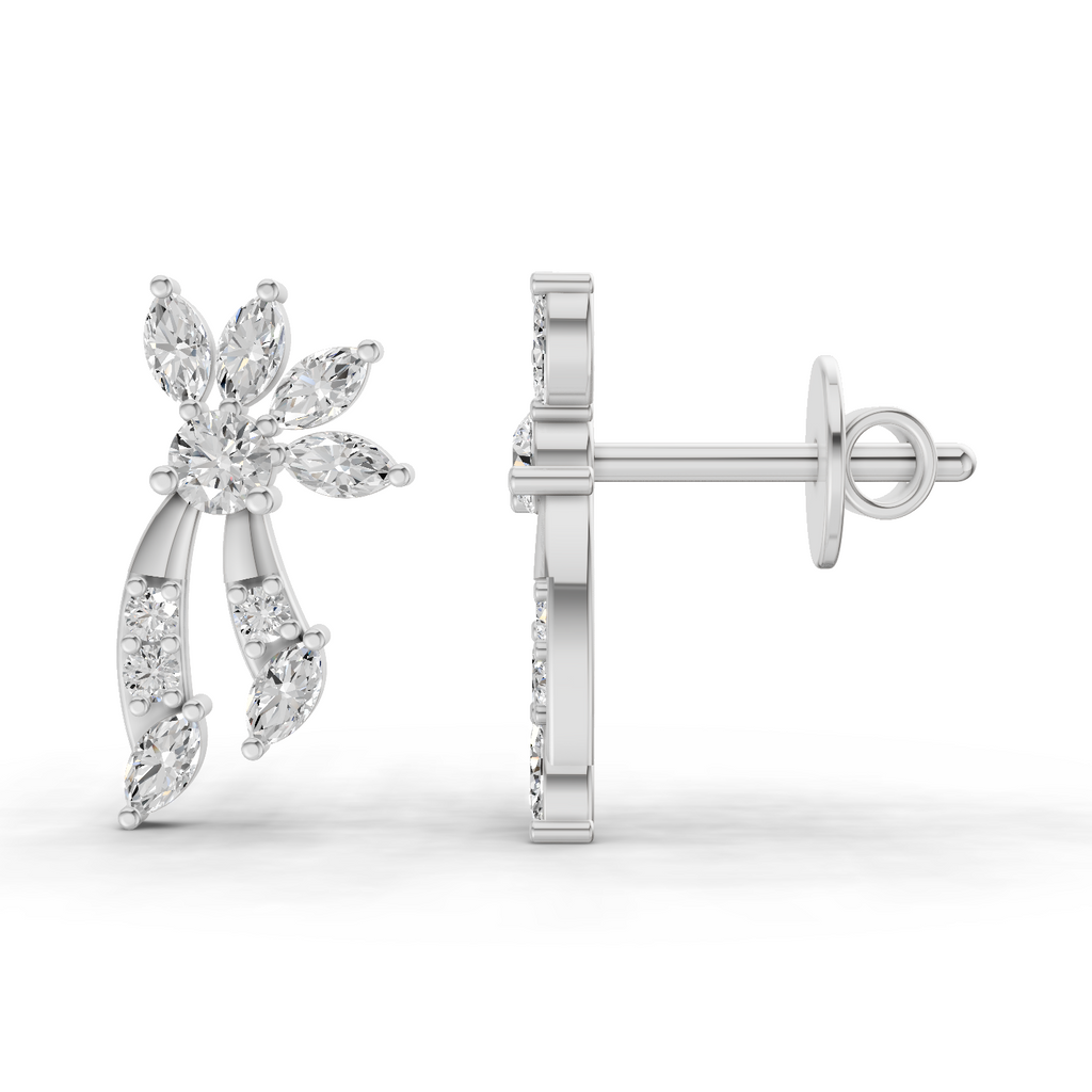 0.68 Carat Flora Curve Earrings 14K - White Gold