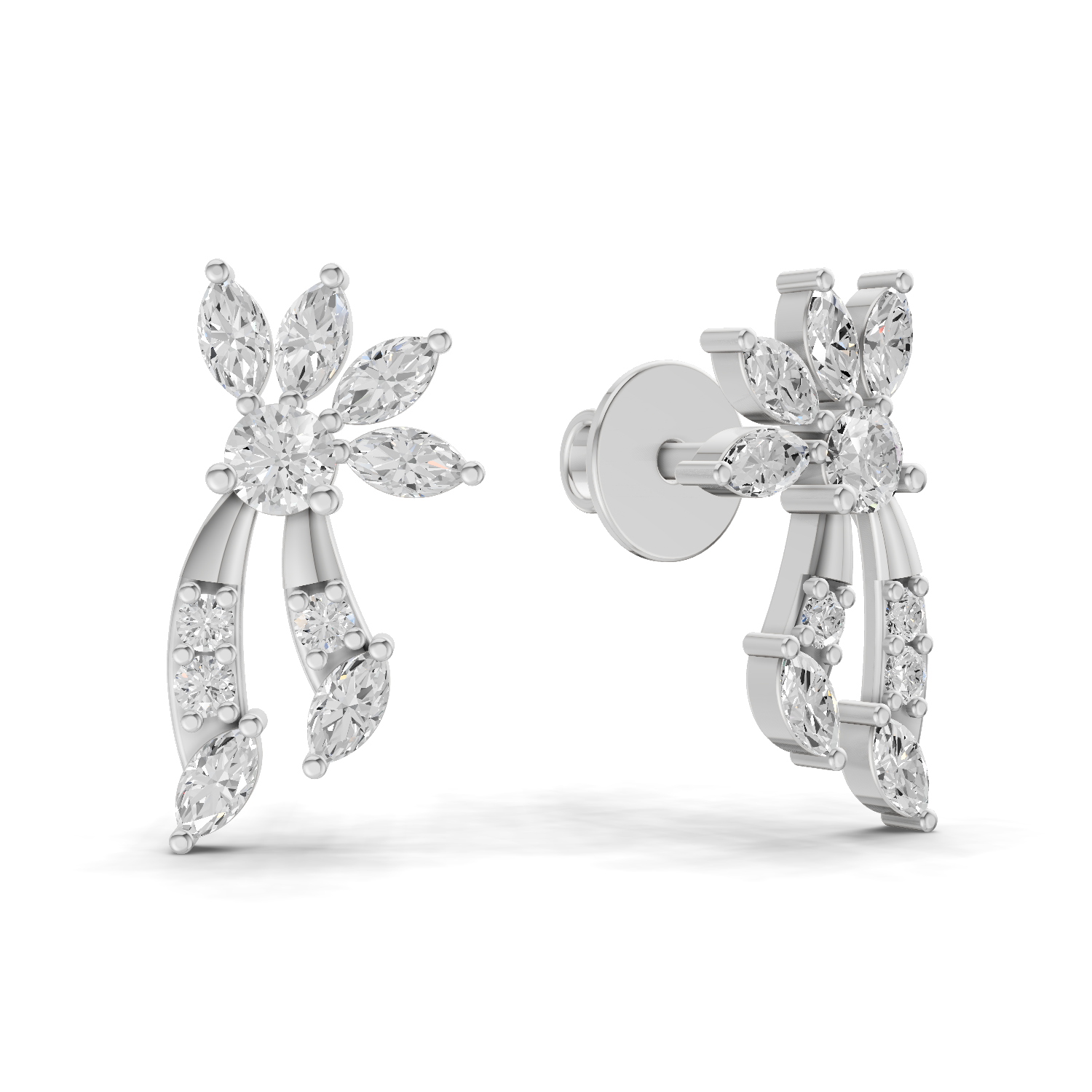 0.68 Carat Flora Curve Earrings 14K - White Gold