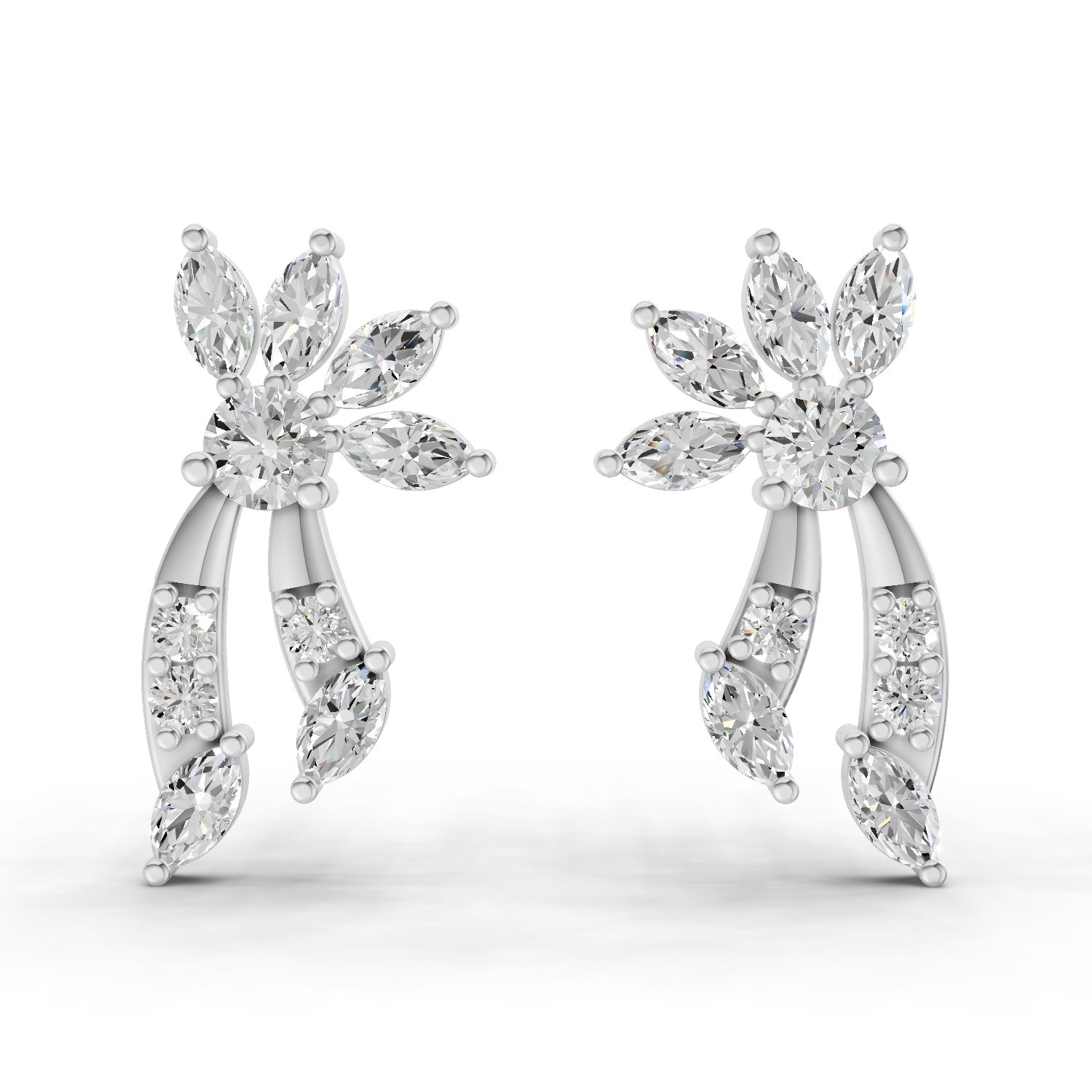 0.68 Carat Flora Curve Earrings 14K - White Gold