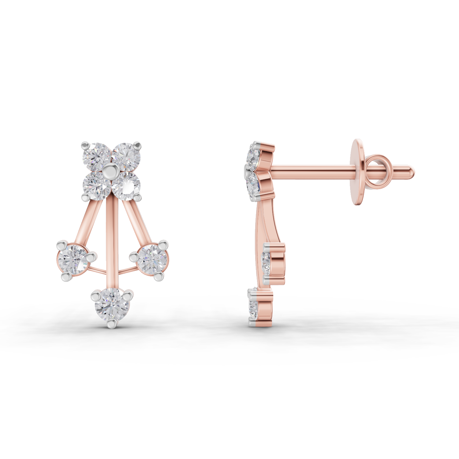 0.41 Carat Diamond Fan Front Earrings 14K - Rose Gold
