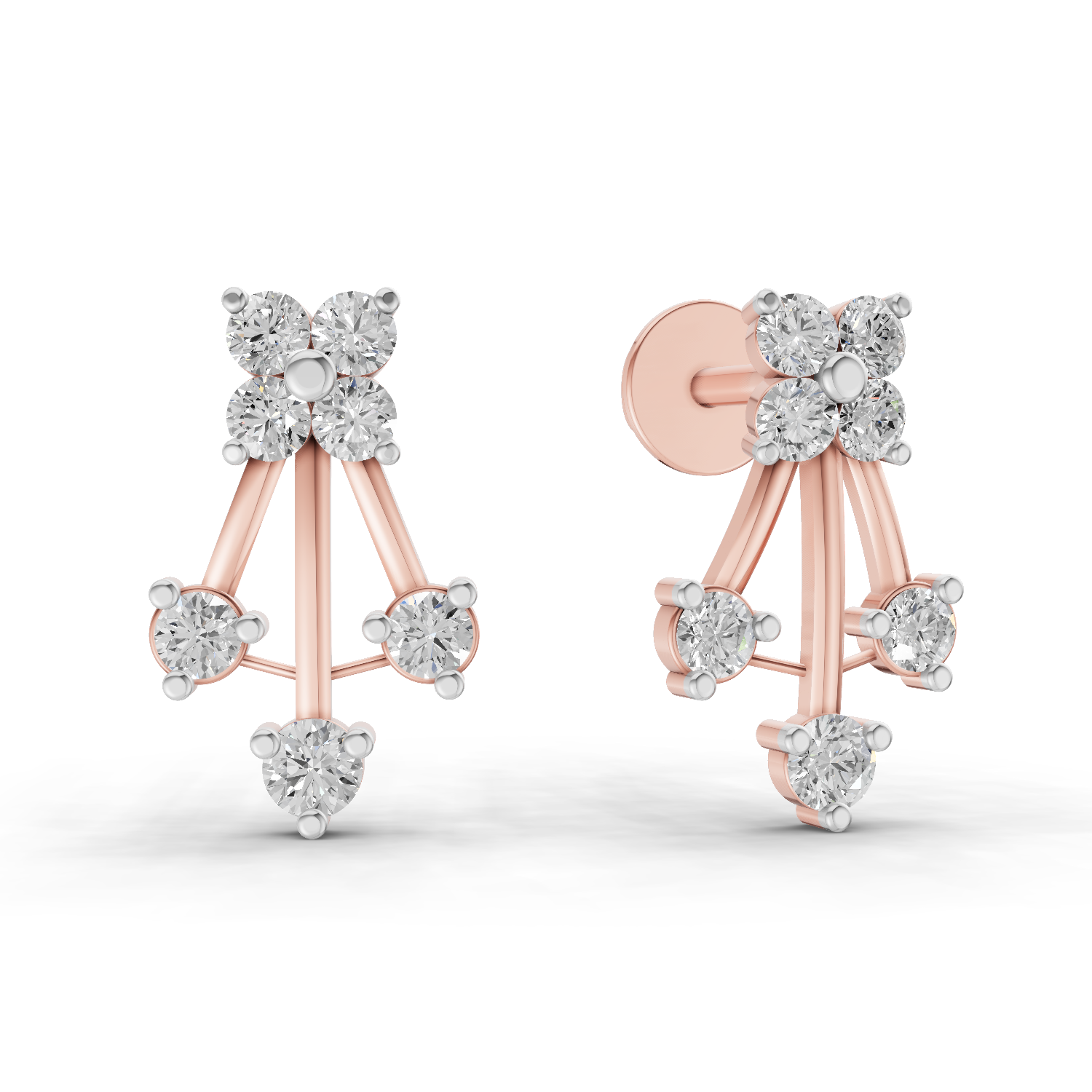 0.41 Carat Diamond Fan Front Earrings 14K - Rose Gold
