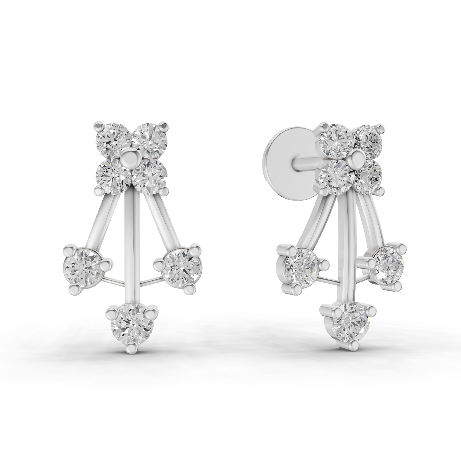 0.41 Carat Diamond Fan Front Earrings 14K - White Gold