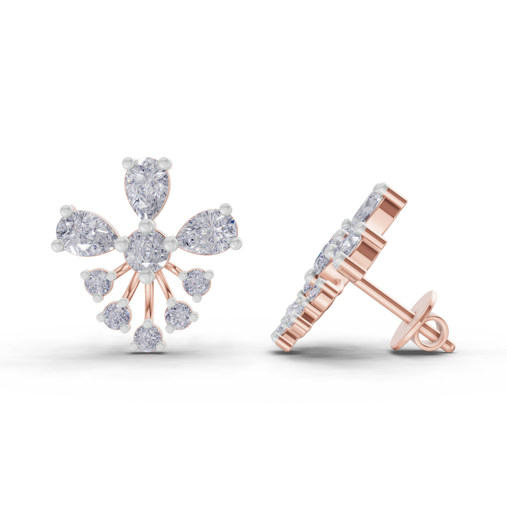 1.54 Carat Diamond Cluster Stud Earrings 14K - Rose Gold