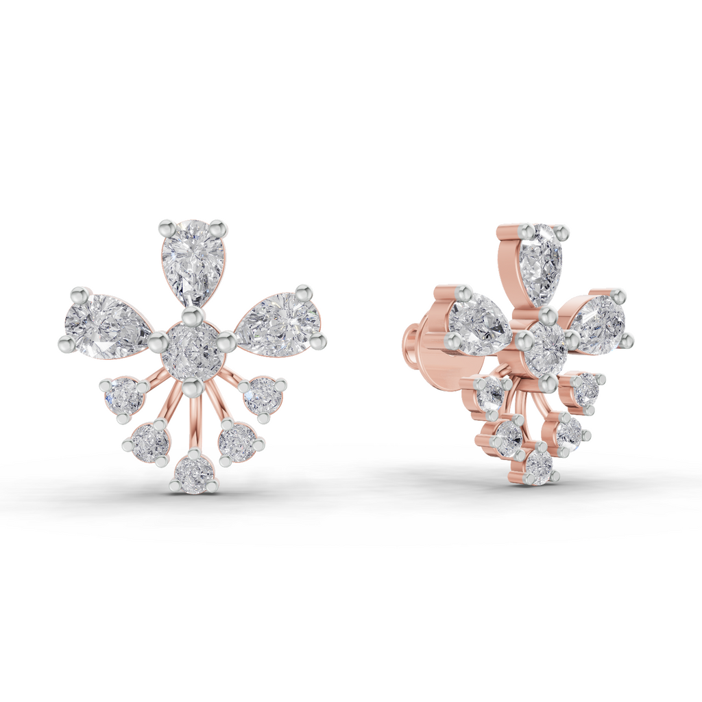 1.54 Carat Diamond Cluster Stud Earrings 14K - Rose Gold