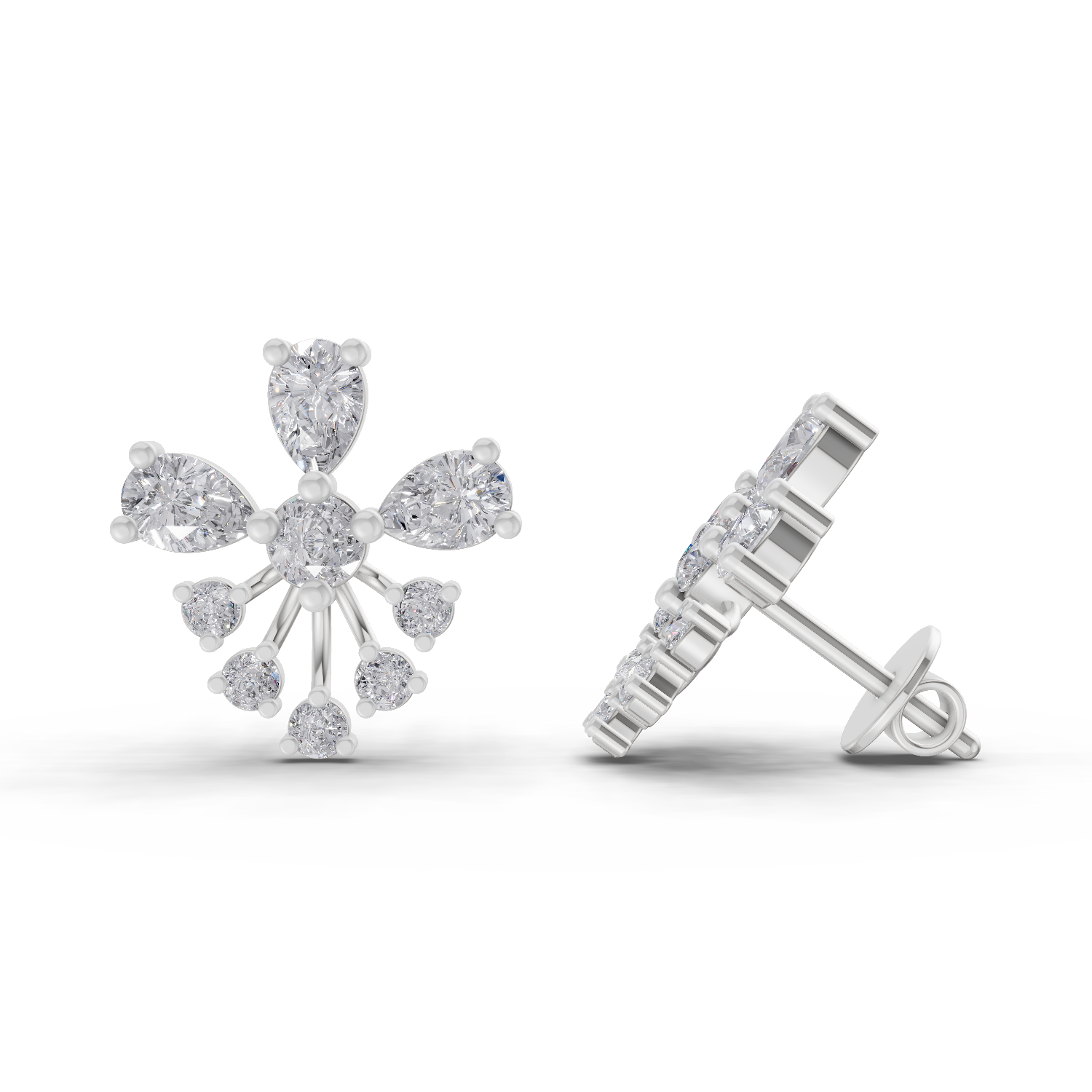 1.54 Carat Diamond Cluster Stud Earrings 14K - White Gold