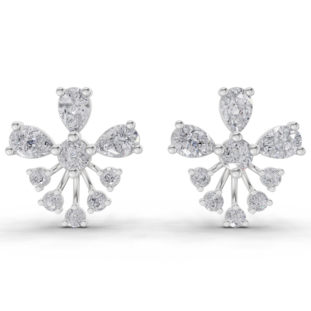 1.54 Carat Diamond Cluster Stud Earrings 14K - White Gold