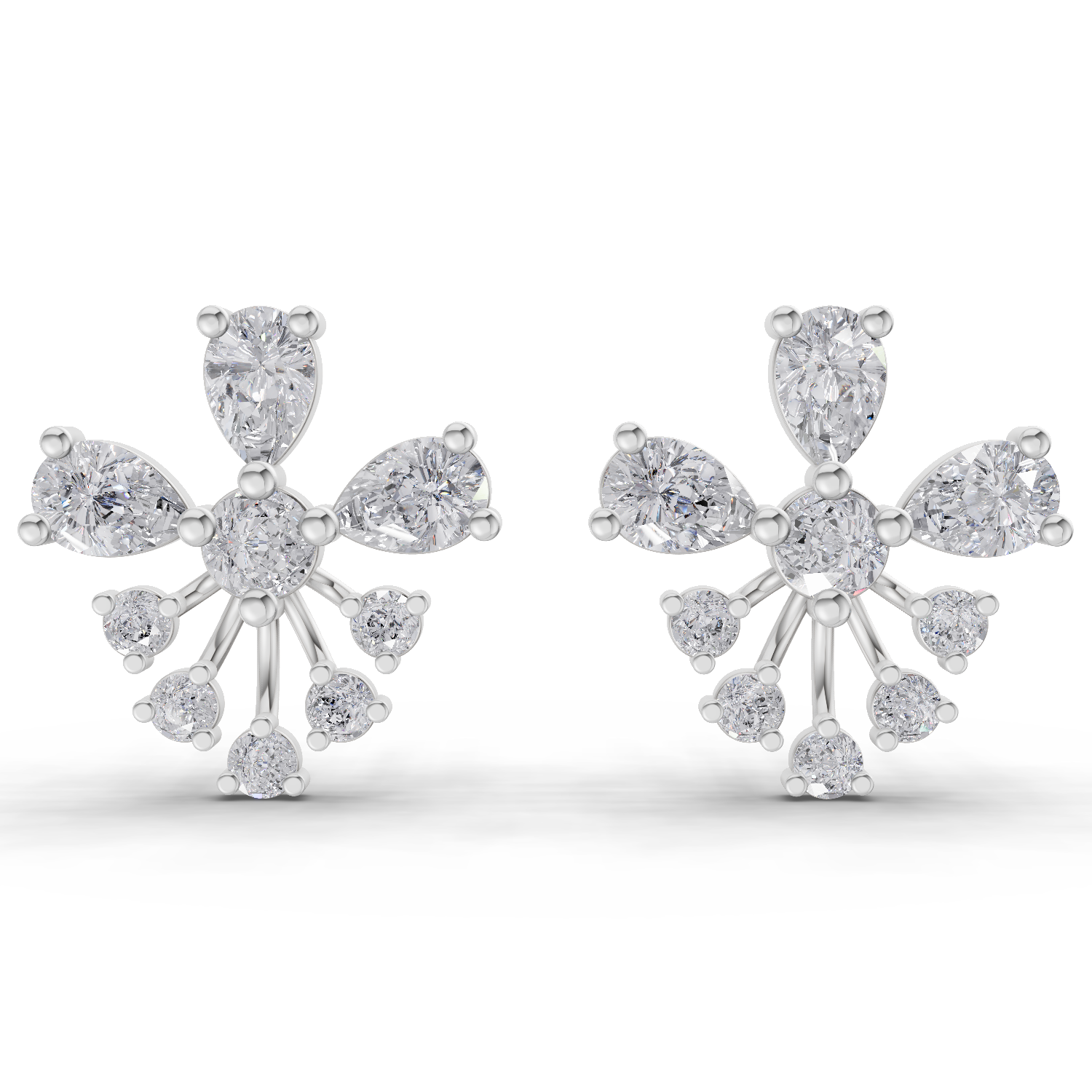 1.54 Carat Diamond Cluster Stud Earrings 14K - White Gold