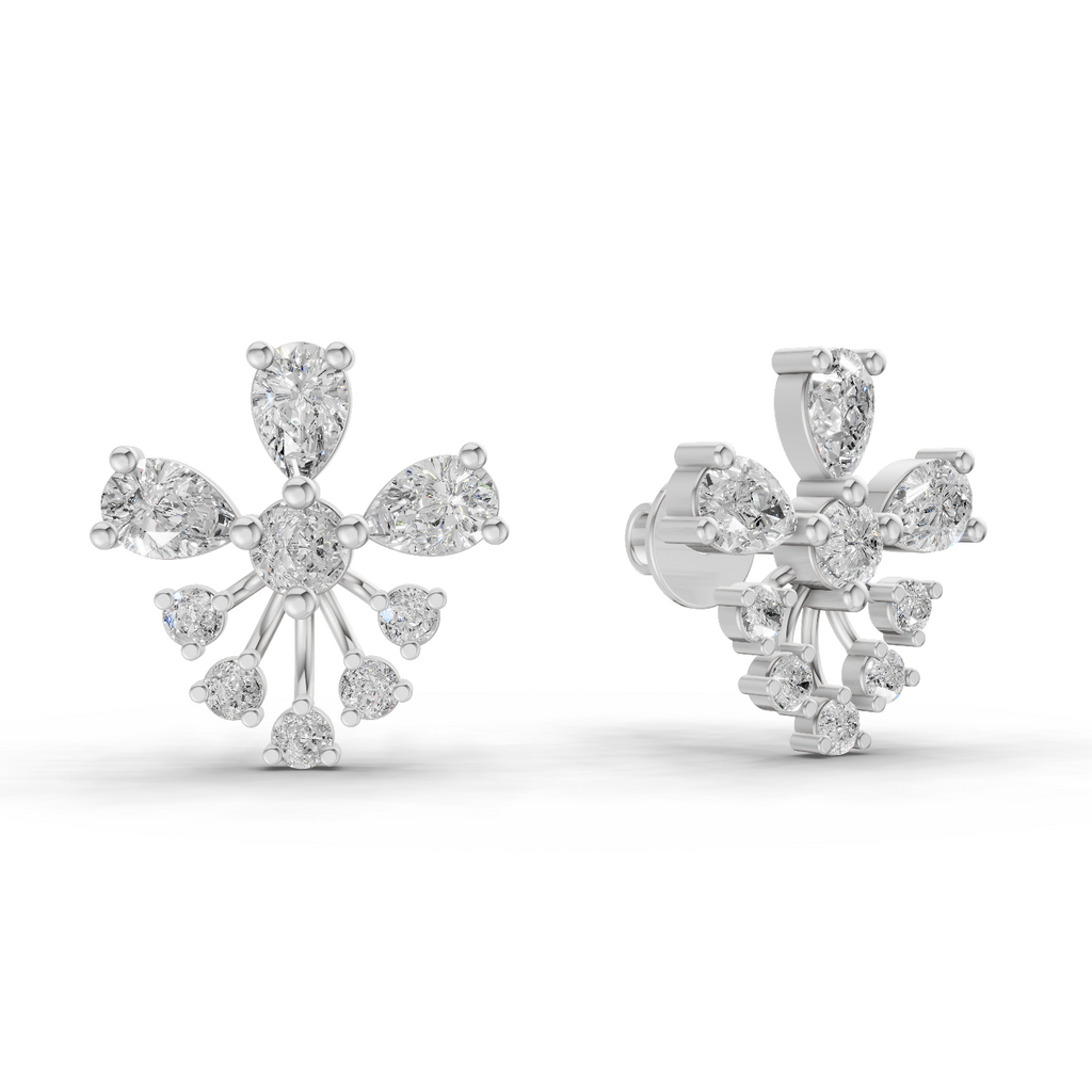1.54 Carat Diamond Cluster Stud Earrings 14K - White Gold