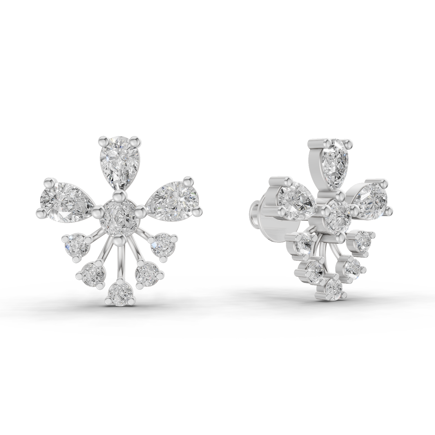 1.54 Carat Diamond Cluster Stud Earrings 14K - White Gold