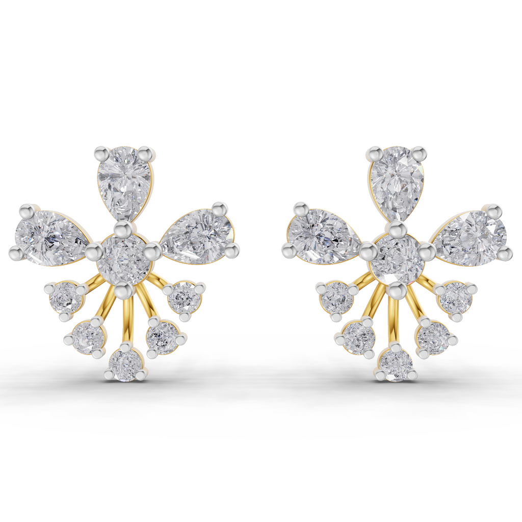 1.54 Carat Diamond Cluster Stud Earrings 14K