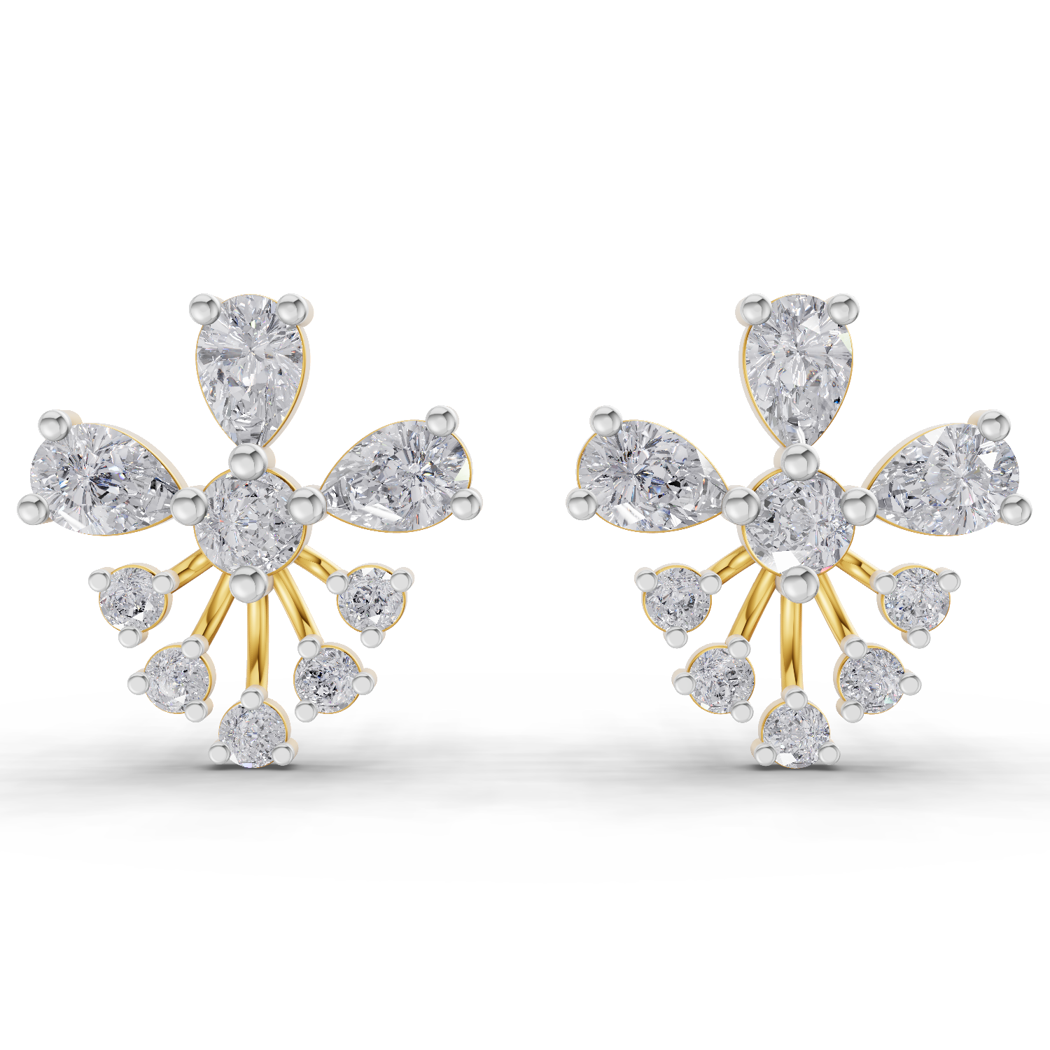 1.54 Carat Diamond Cluster Stud Earrings 14K