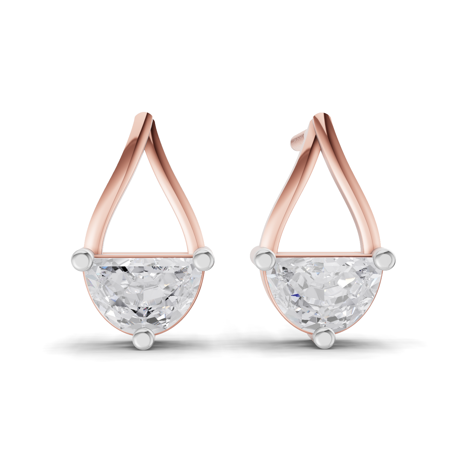 0.88 Carat Teardrop Arc Half-Moon Diamond Earrings 14K - Rose Gold
